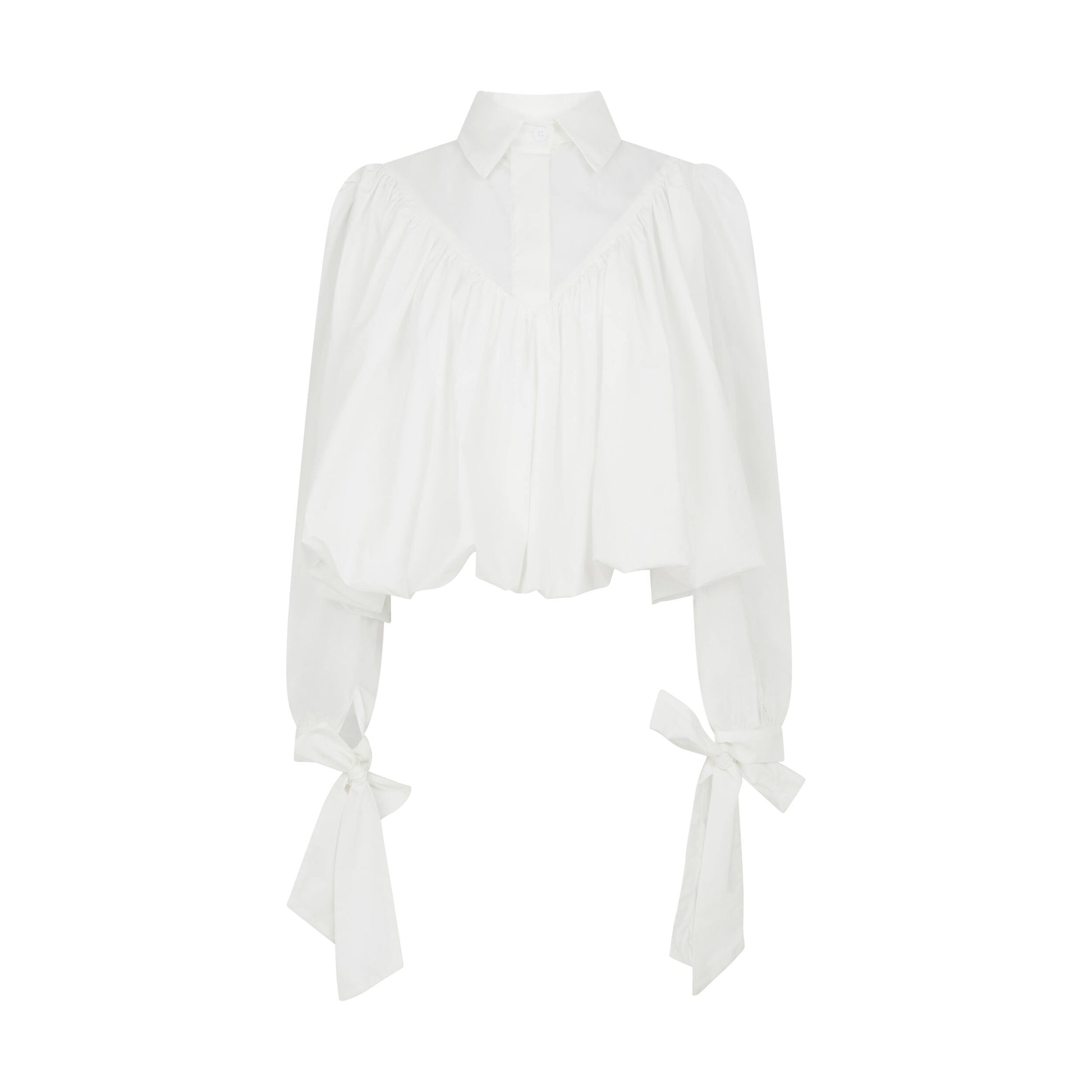 Volume-pleated Tie Cuff Shirt in White