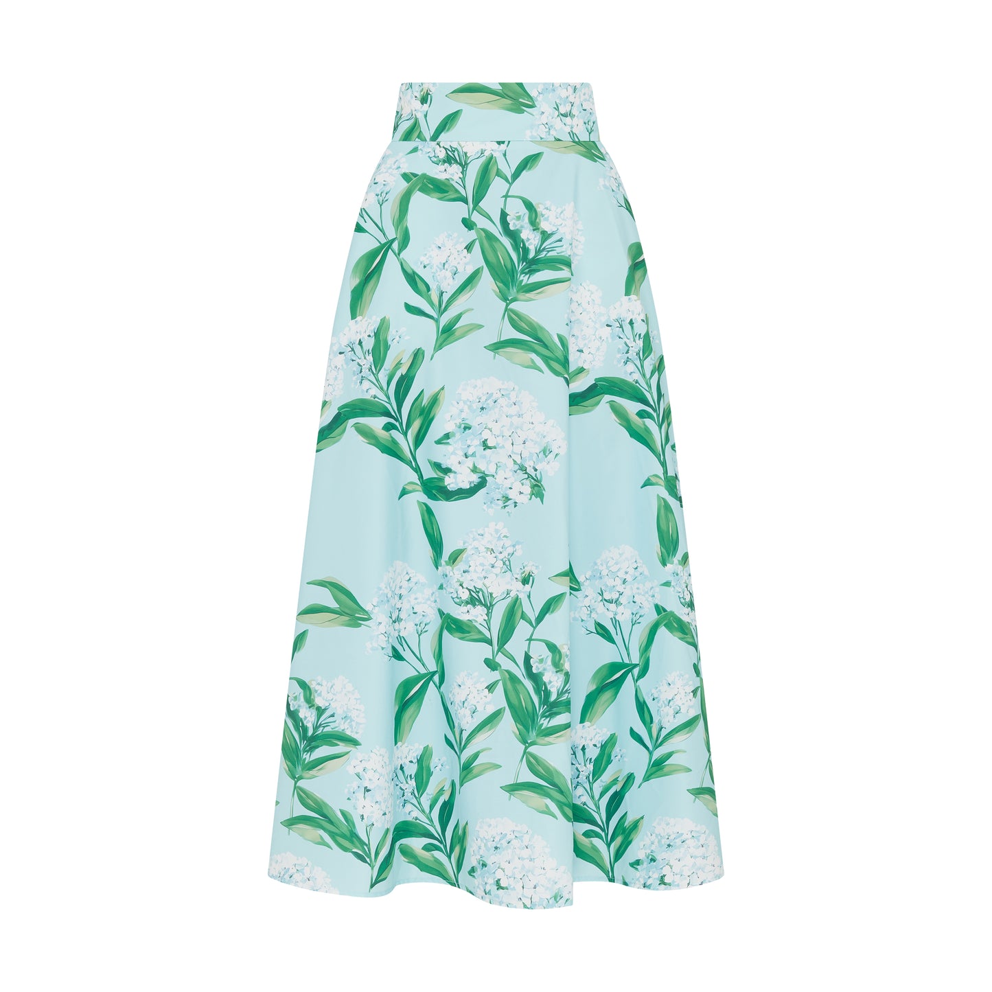 SOUR FIGS summer occasion skirt with white lilac print and softly structured A-line shape.
