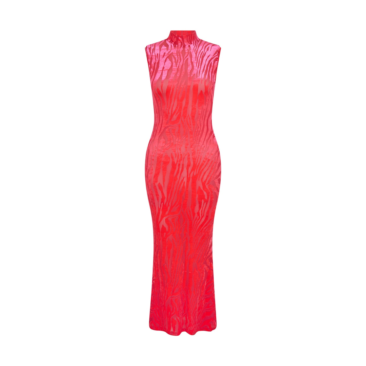SOUR FIGS Zebra Velvet High Neck Sleeveless Dress in Neon Pink