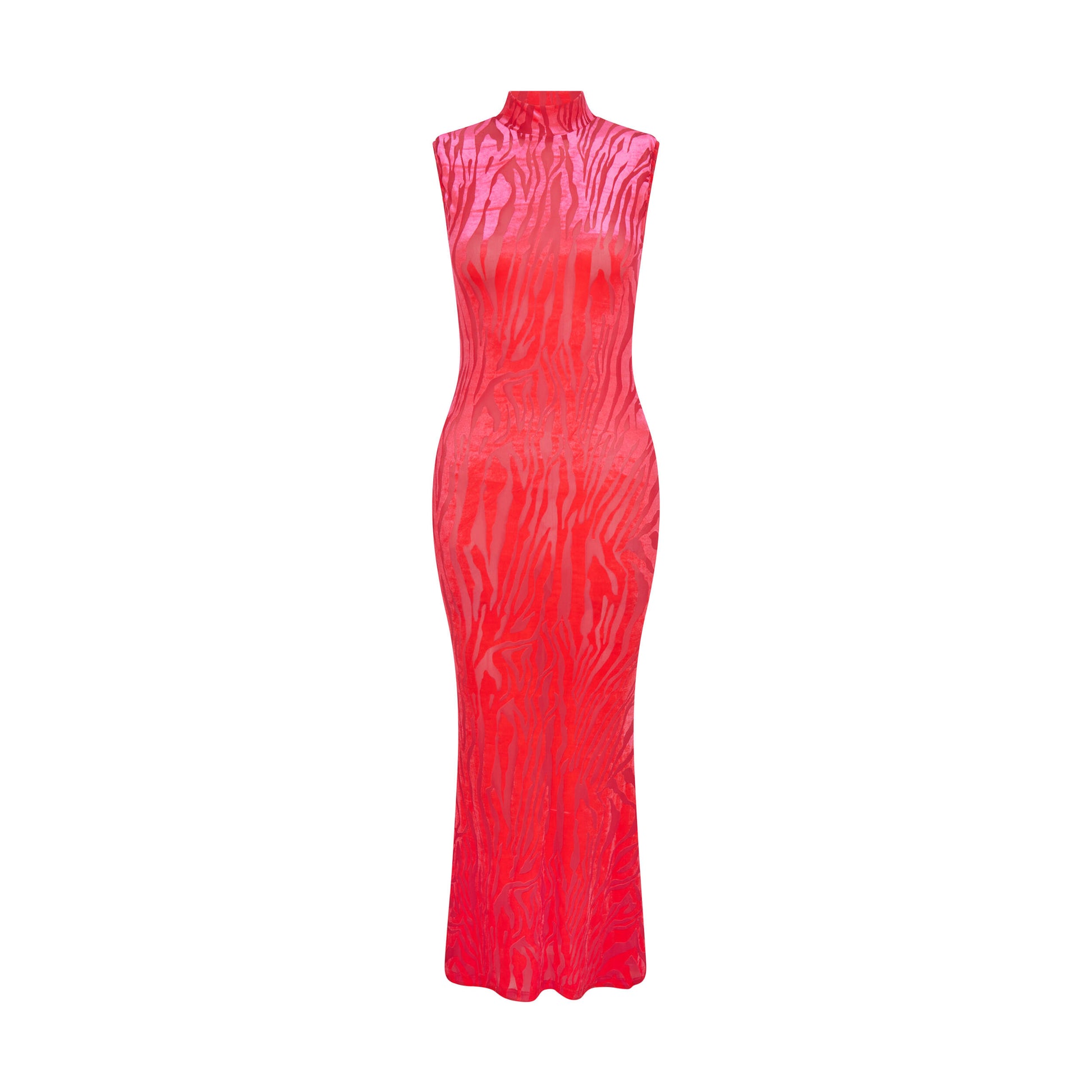 SOUR FIGS Zebra Velvet High Neck Sleeveless Dress in Neon Pink