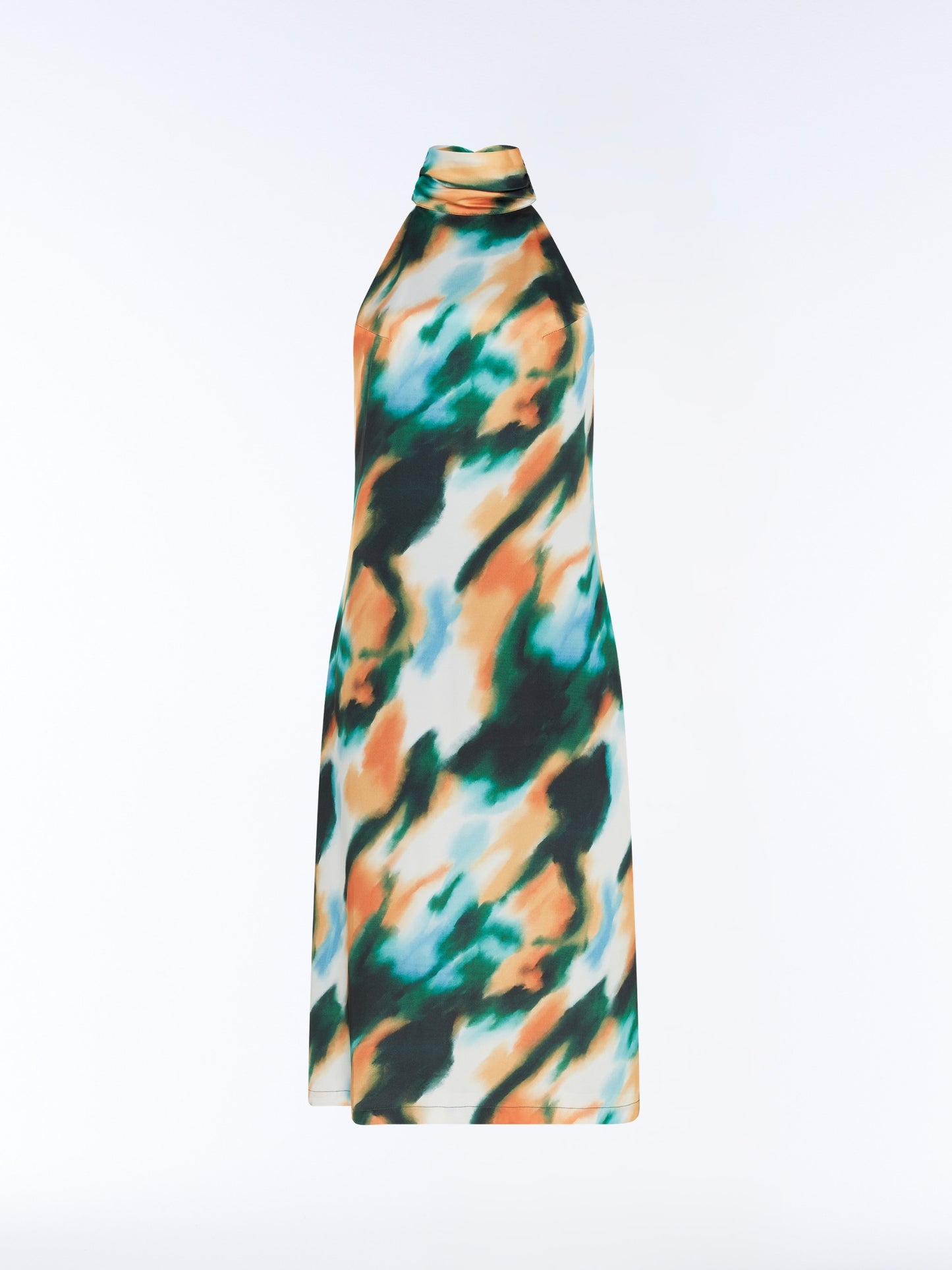 SOUR FIGS Abstract Watercolour Halterneck Midi Dress in Emerald Amber with green, amber and blue painterly print