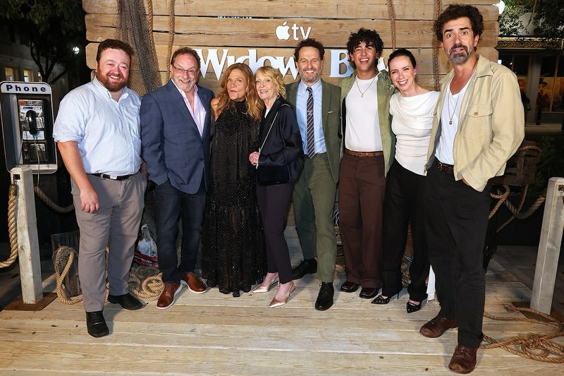  Actress Dale Dickey wearing the Rhinestone Polka Dot Halterneck Maxi Dress in Midnight Black for Apple TV's "Widow's Bay" Experience.