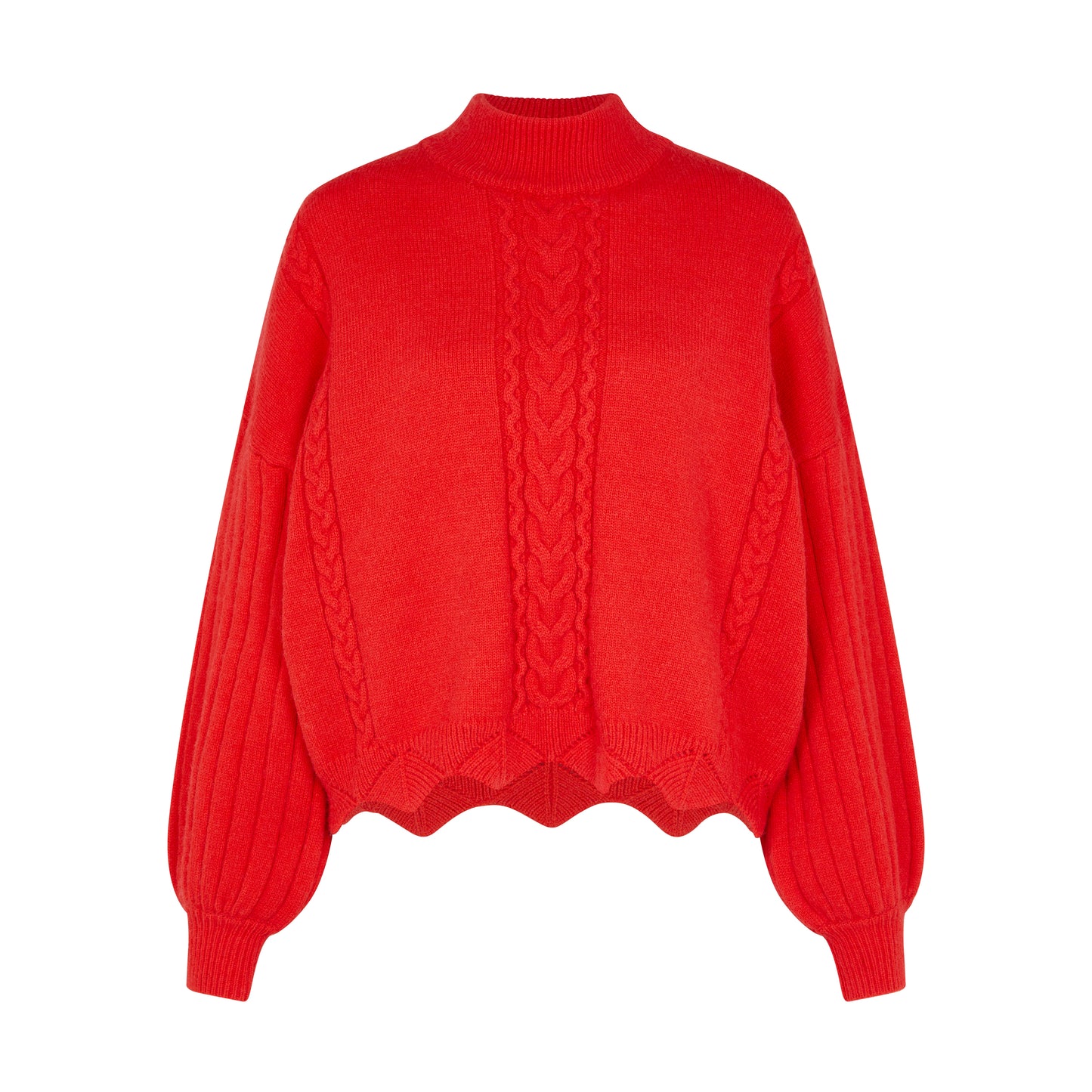 Batwing Sleeves Scallop Edge Knit Jumper II in Lust Red