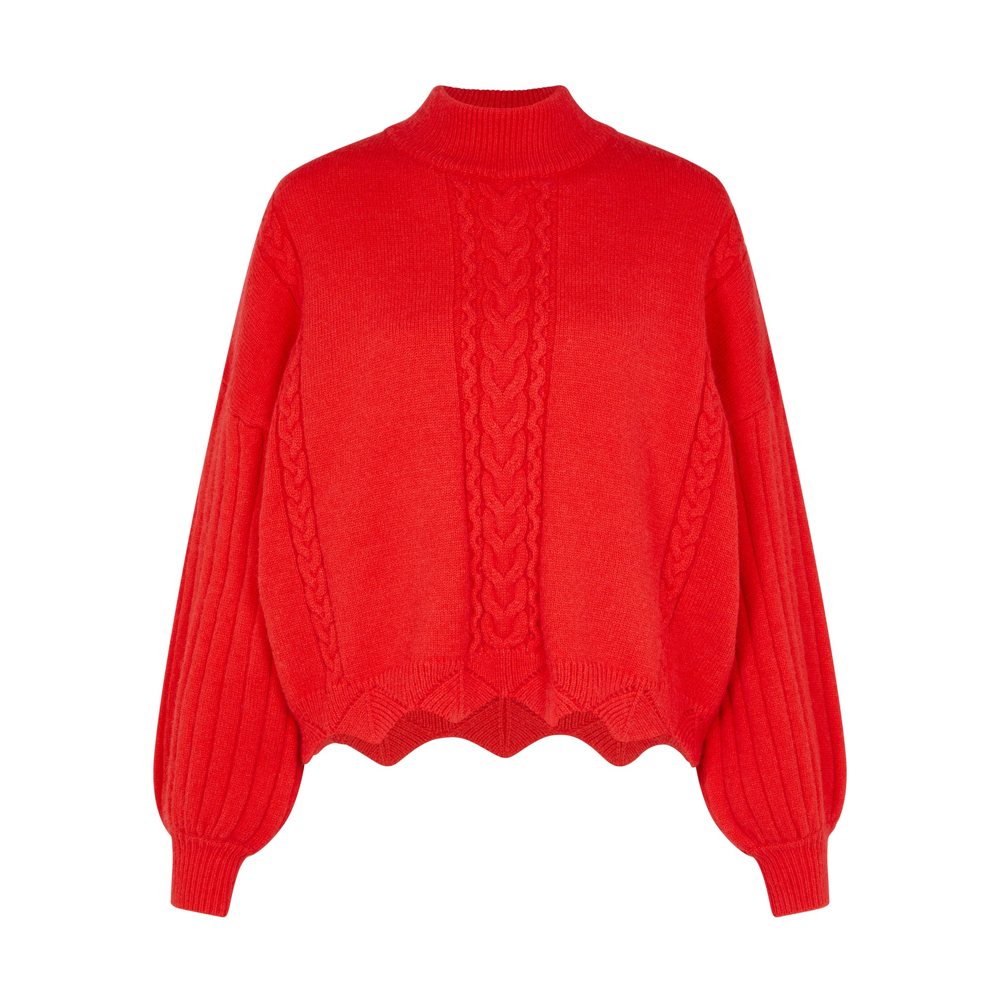 Batwing Sleeves Scallop Edge Knit Jumper II in Lust Red