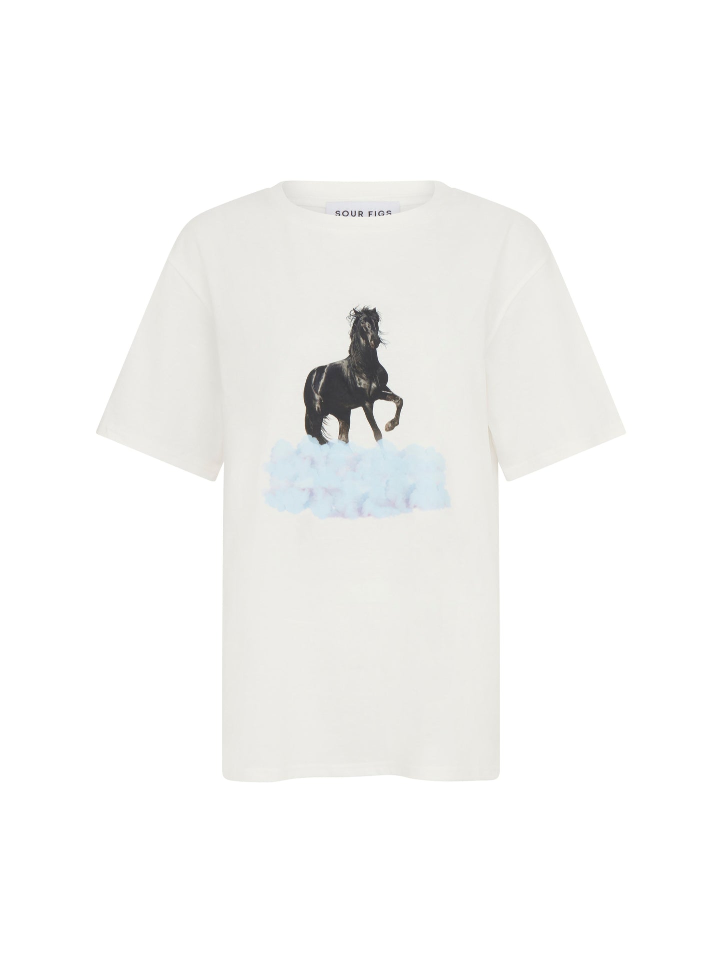 SOUR FIGS Black Horse Print Unisex T-Shirt in White