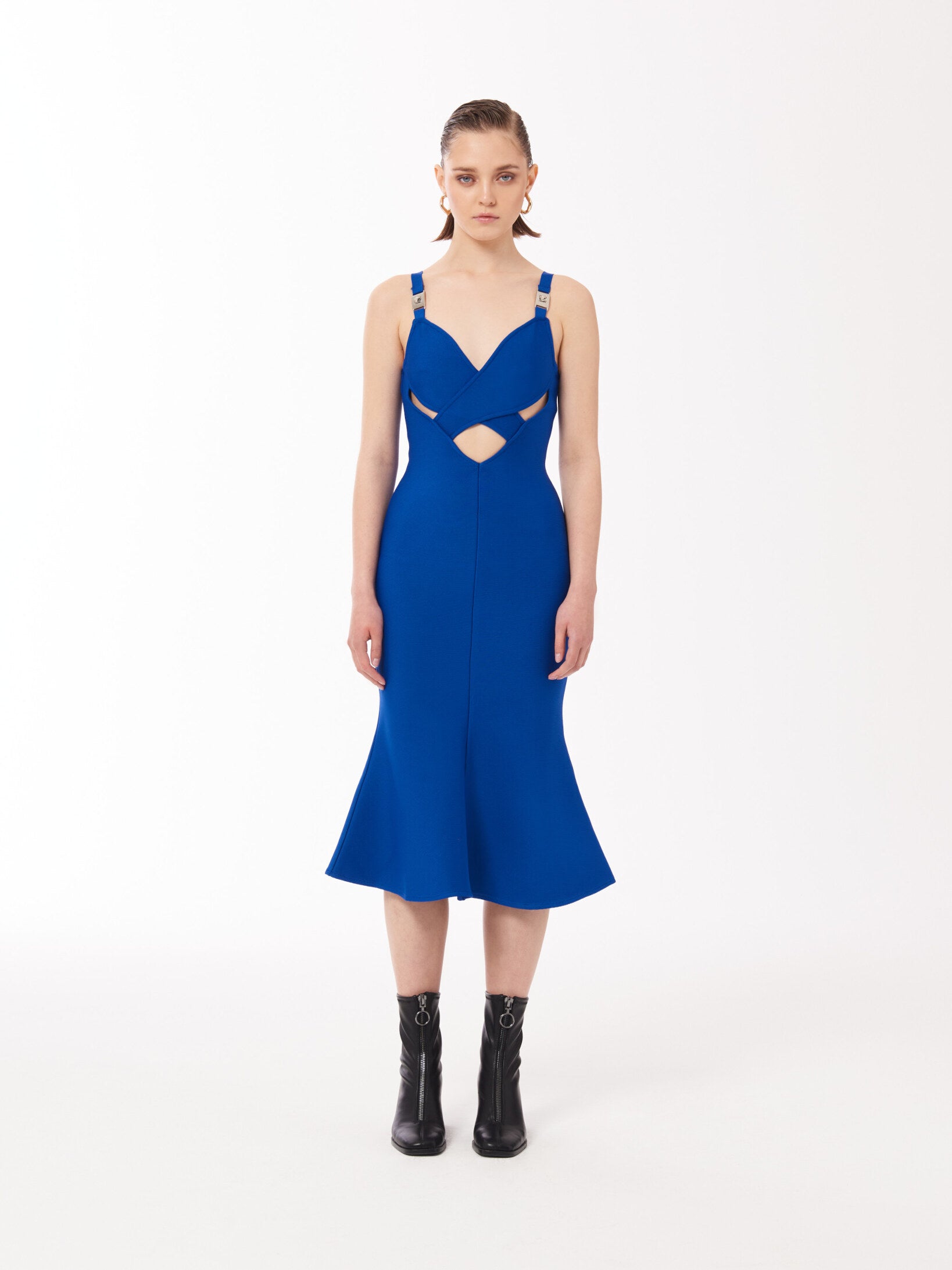 Stretch Jersey Cut-out Bandage Midi Dress in Cobalt Blue UK8 (US4 / EU36)