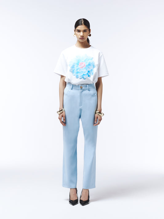 Cloud blue short-sleeve tee with statement flower illustration