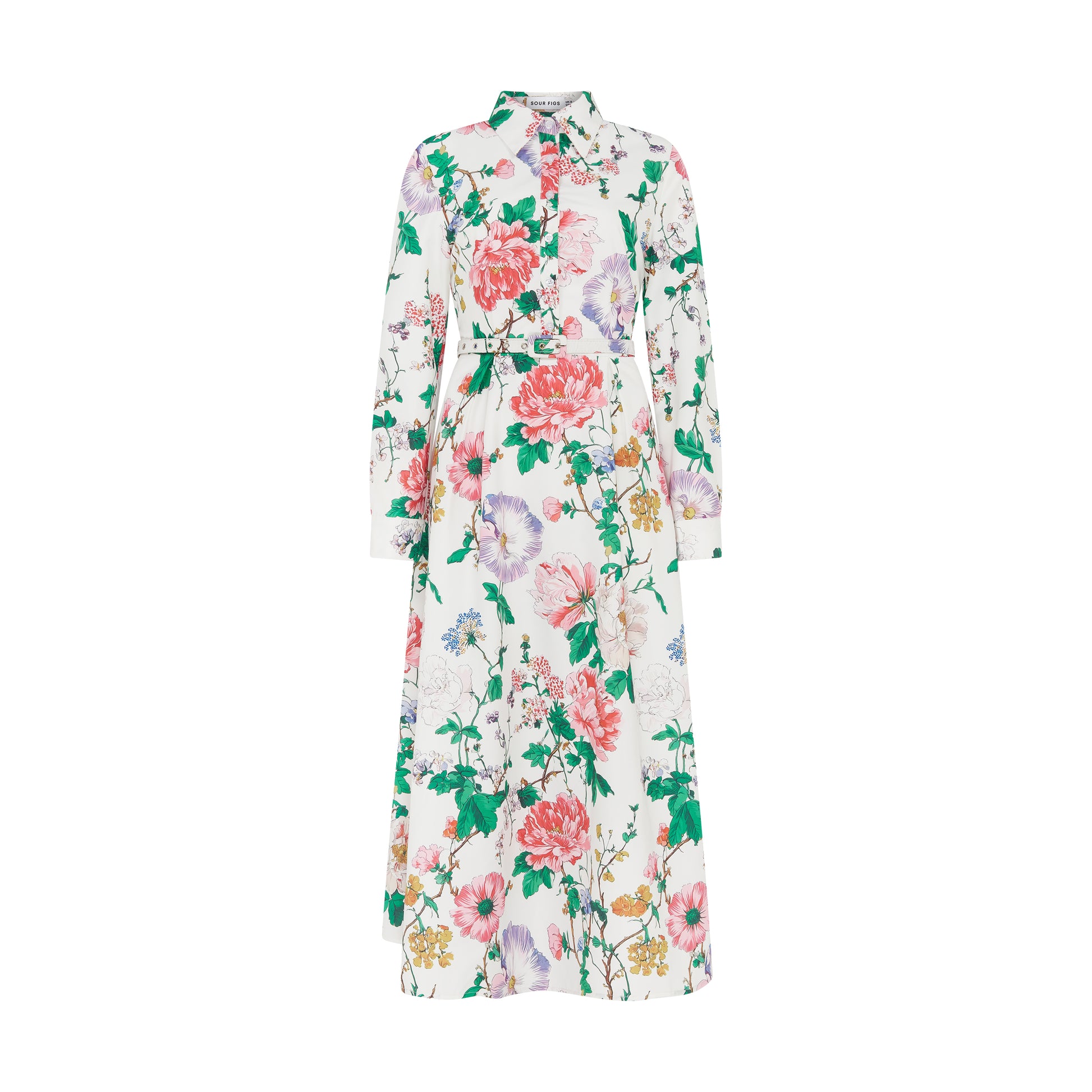 SOUR FIGS occasion shirt dress in porcelain white with romantic botanical wildflower print