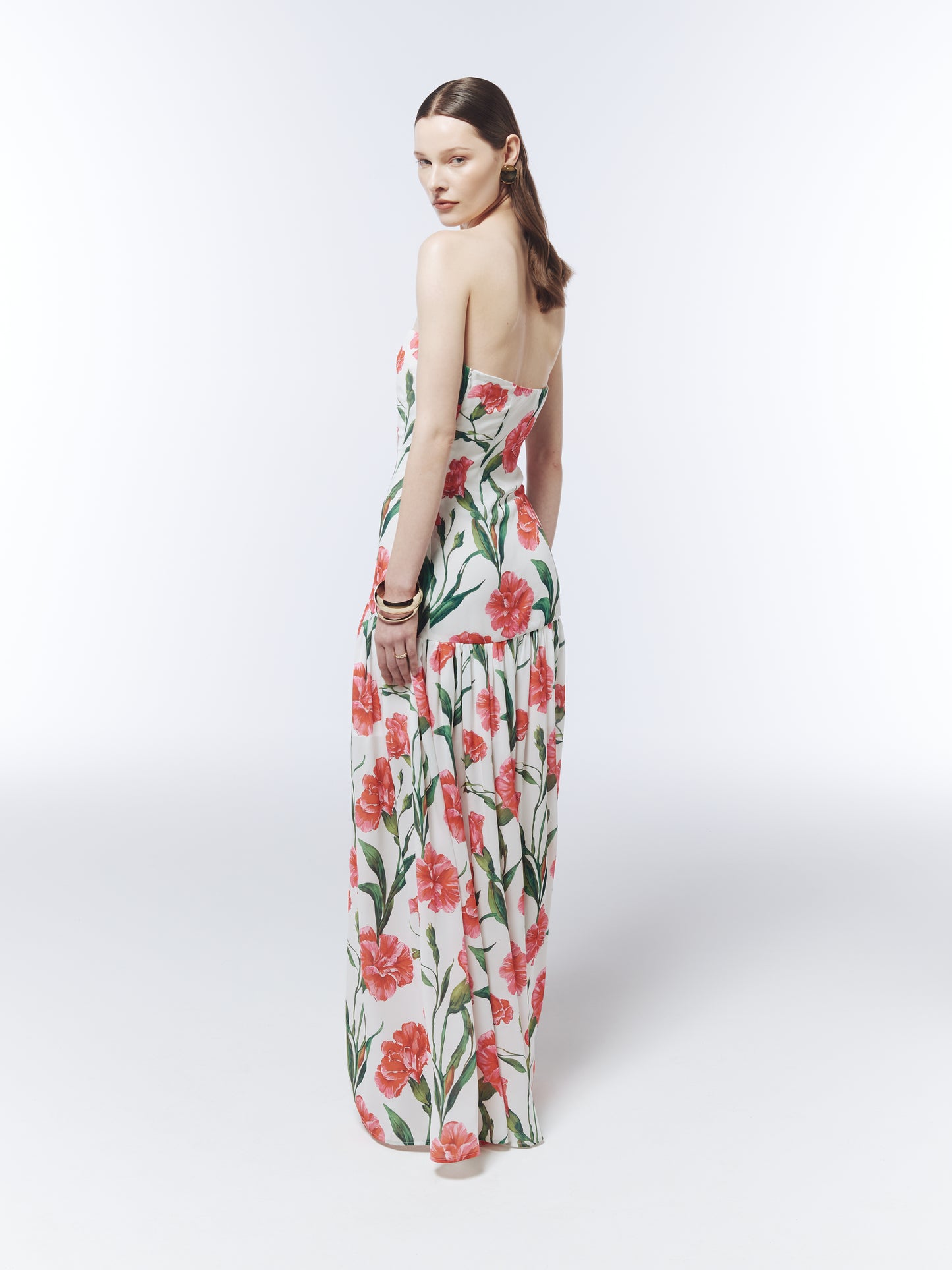 SOUR FIGS long botanical print occasion dress with gathered voluminous skirt