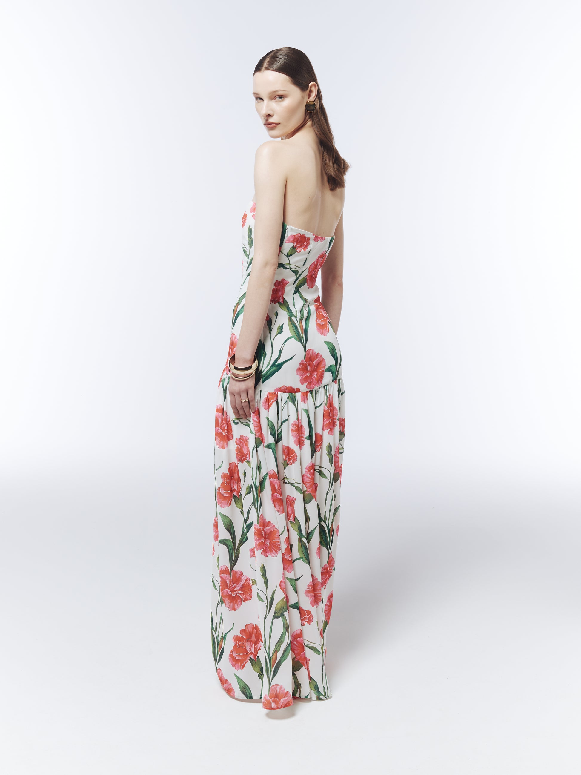 SOUR FIGS long botanical print occasion dress with gathered voluminous skirt