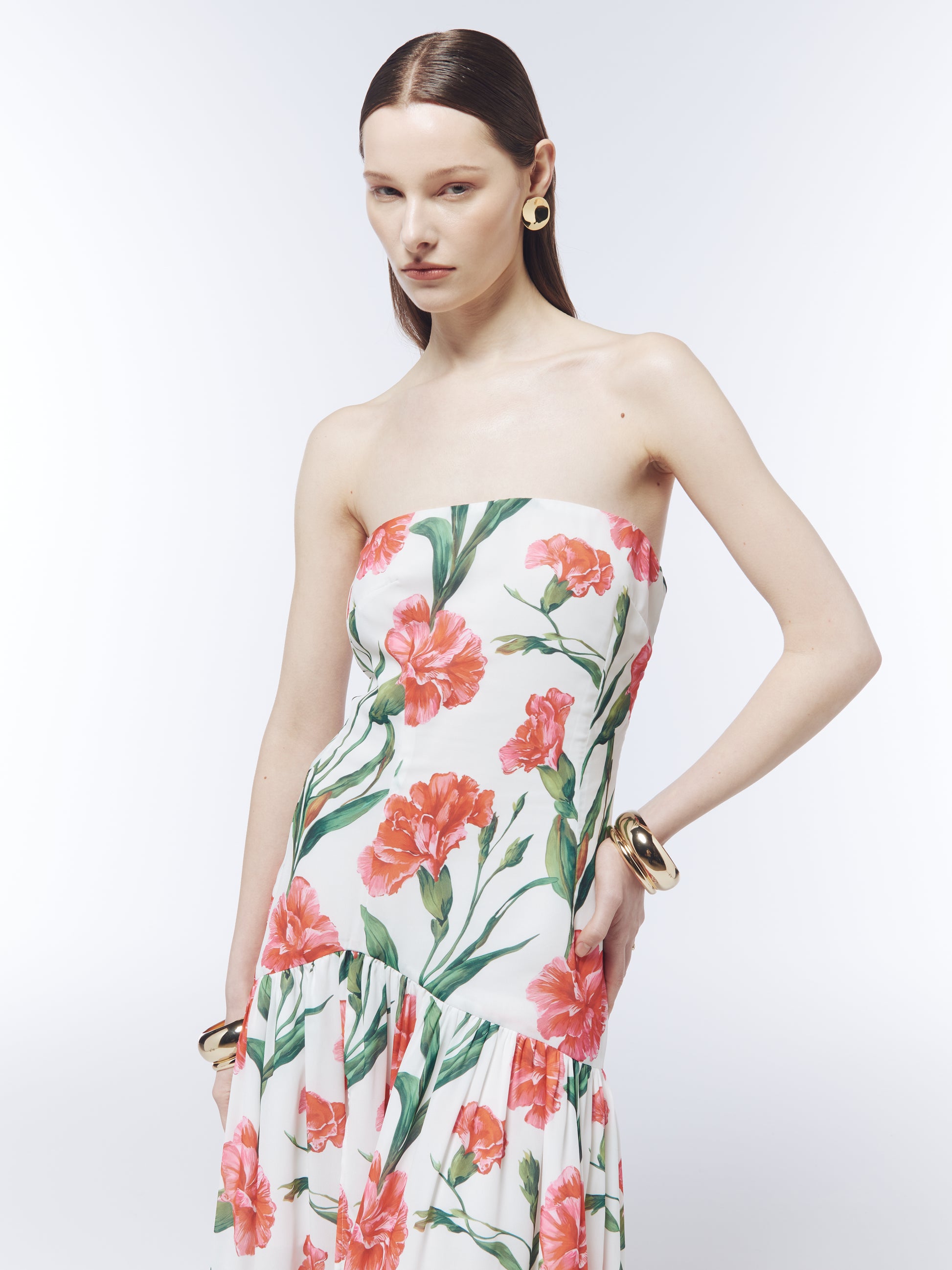 SOUR FIGS carnation print maxi dress styled for summer parties and destination weddings