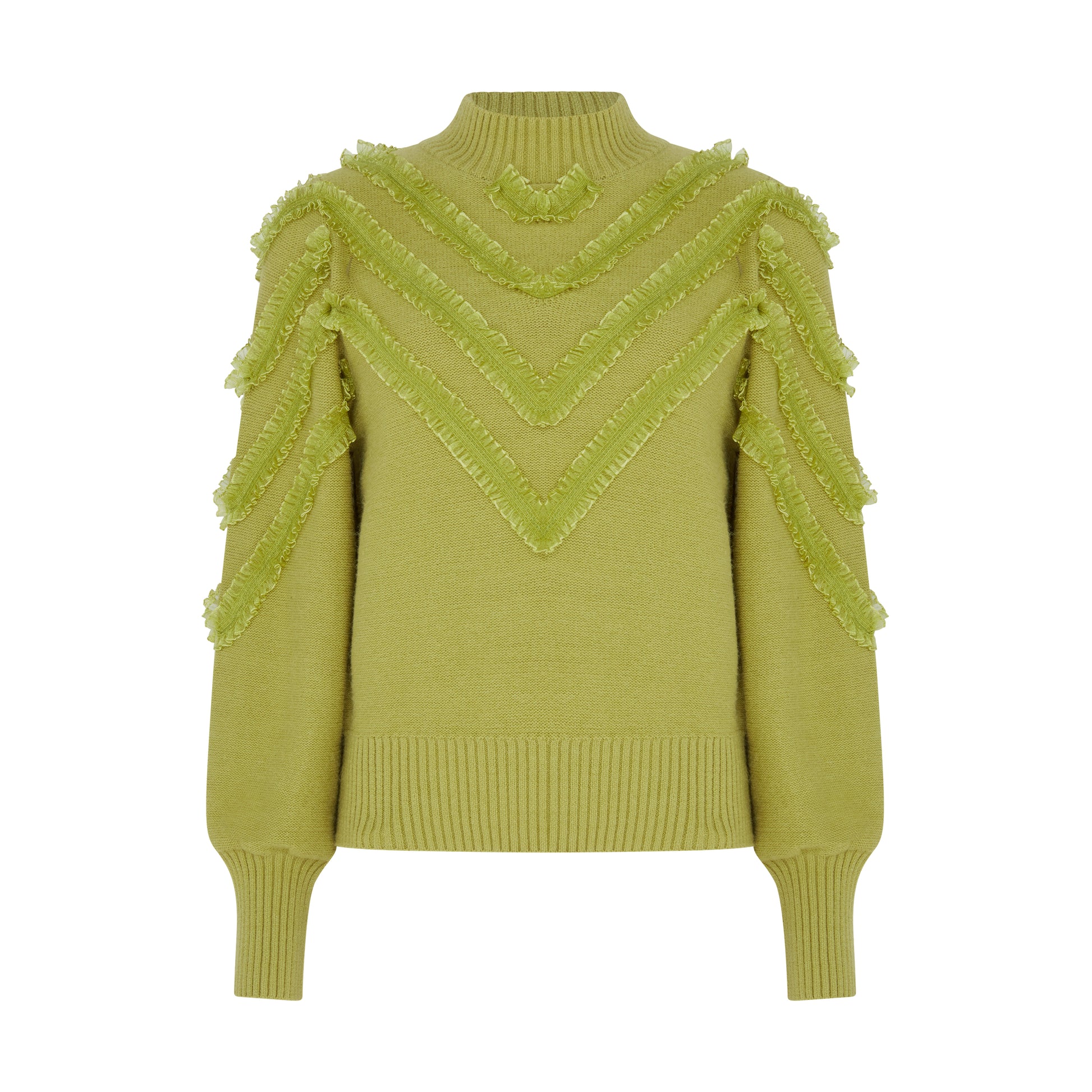 Sour Figs chartreuse green chevron ruffle-detail knit jumper product image
