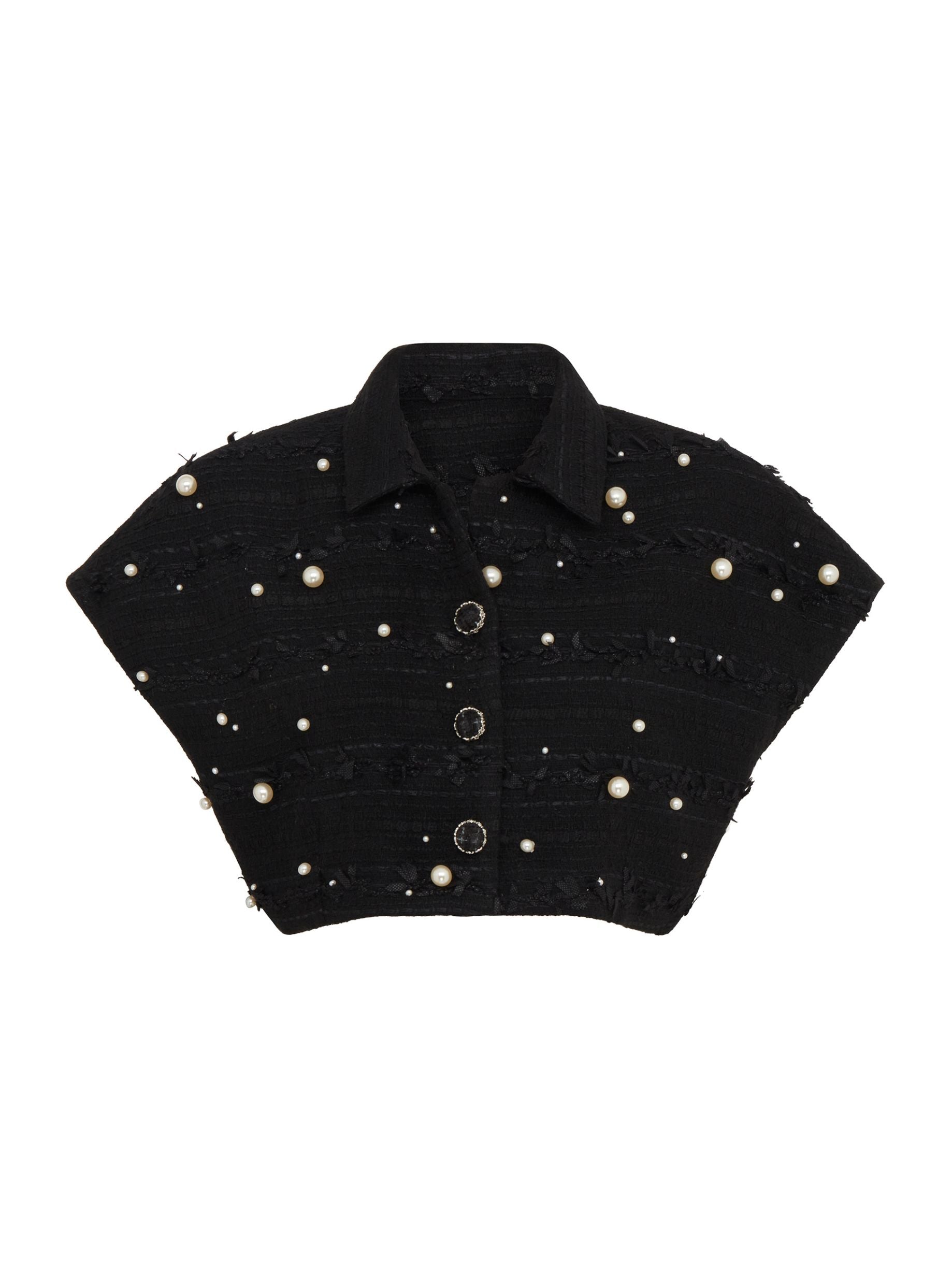 SOUR FIGS Faux Pearl-Embellished Cropped Vest in Black