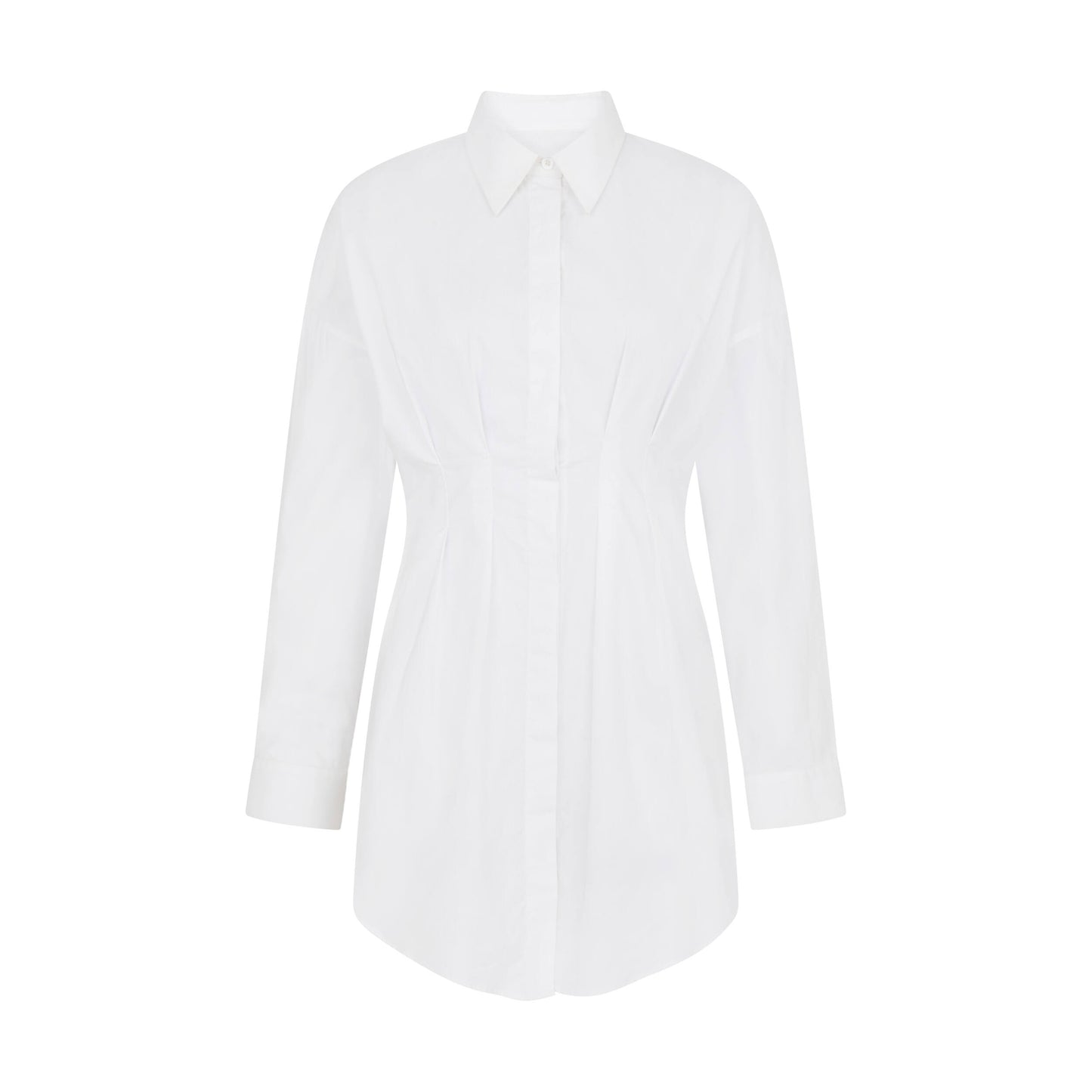 Fitted Waist Button-front Mini Shirt Dress in White