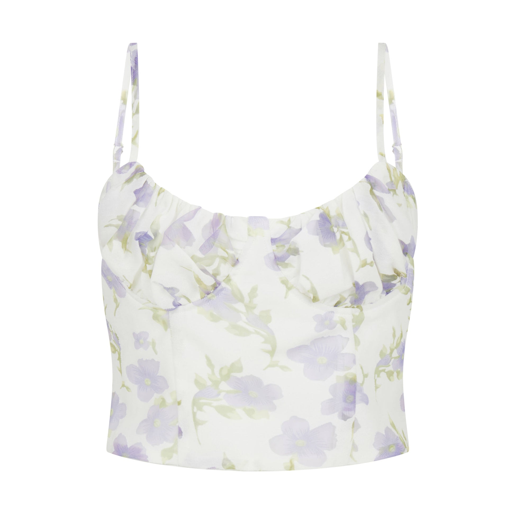 Floral Print Crop Singlet Top in White  Lilac