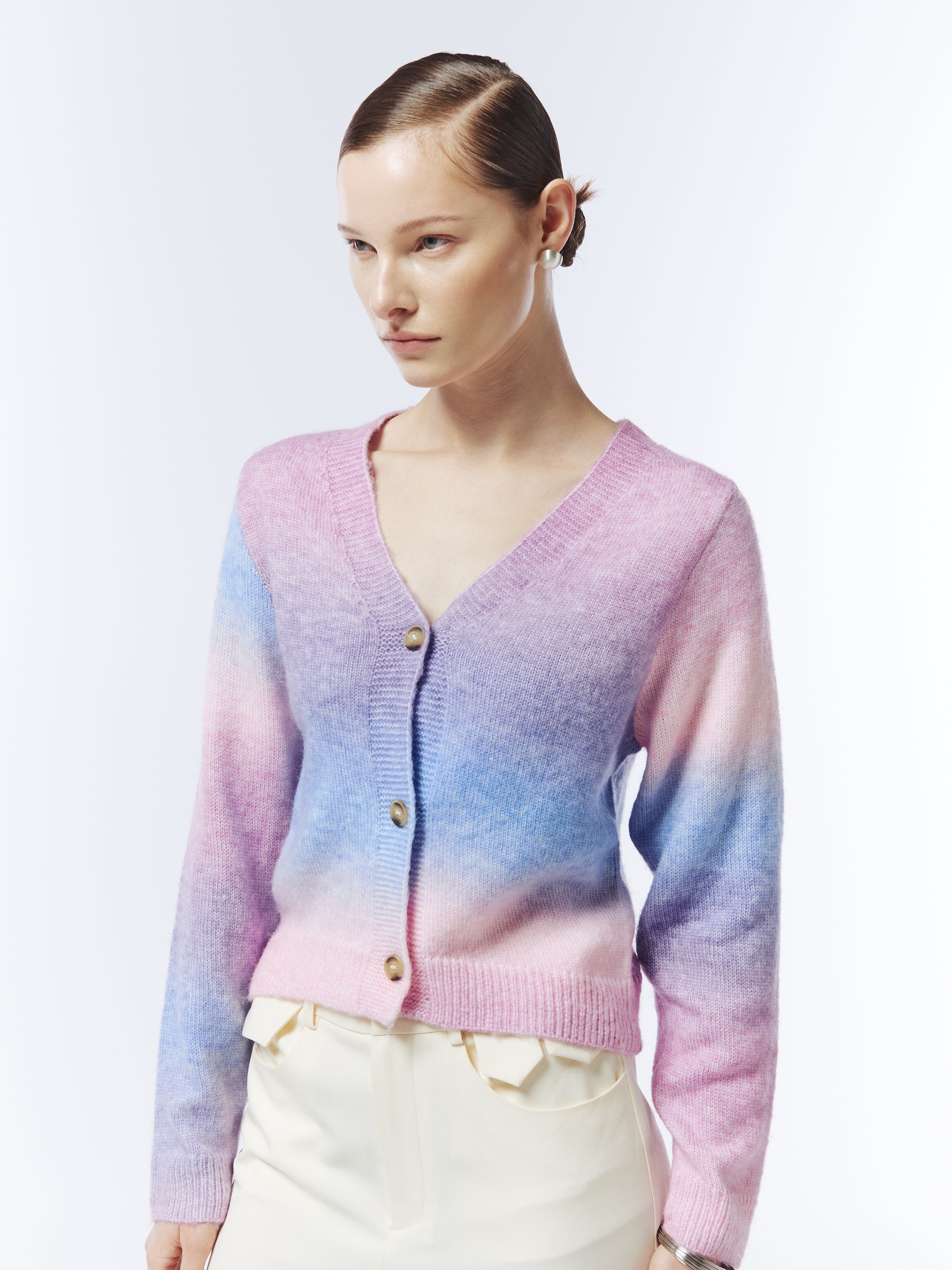 Sour Figs pastel space-dyed cardigan with V-neck and long sleeves