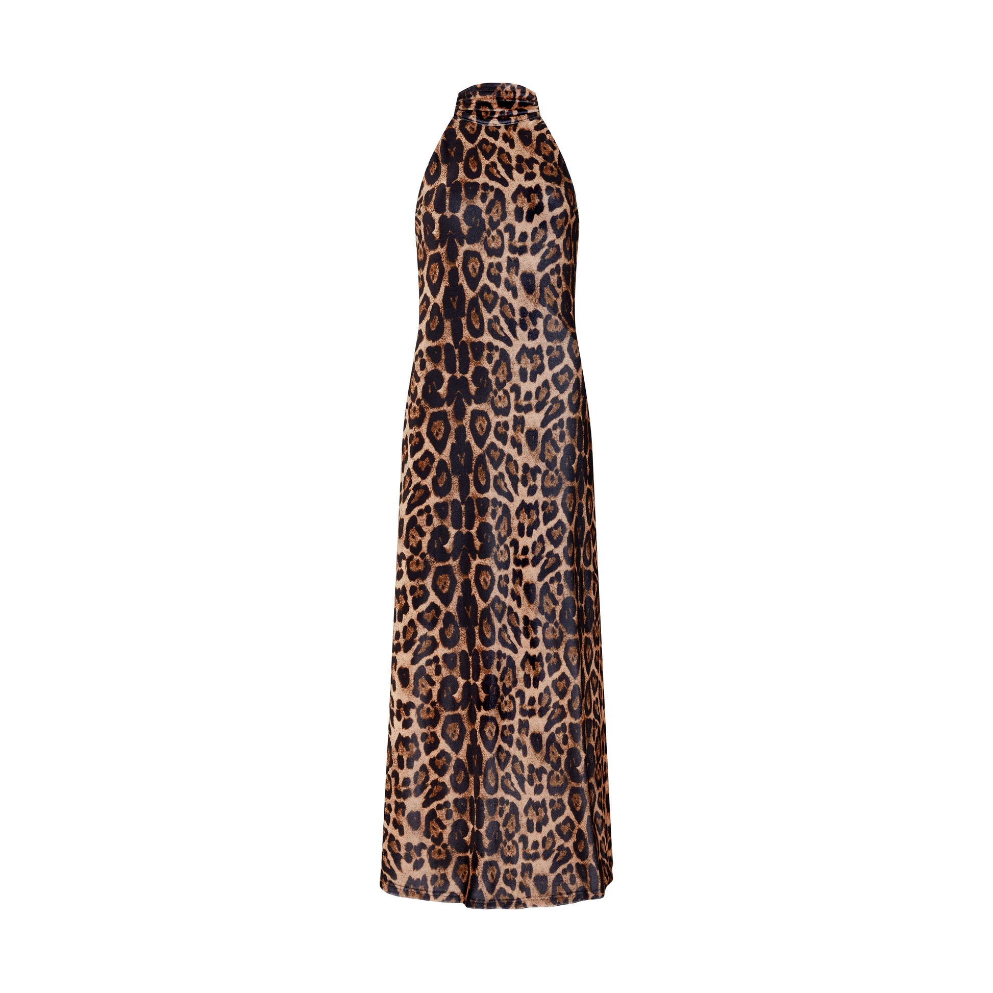 Sour Figs elegant velvet halterneck maxi dress in leopard print
