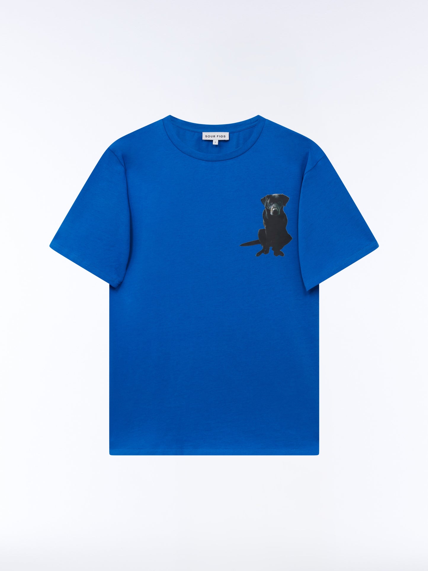Black Labrador graphic cotton t-shirt by SOUR FIGS in electric blue