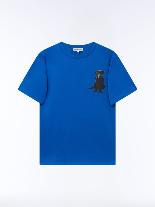 Black Labrador graphic cotton t-shirt by SOUR FIGS in electric blue