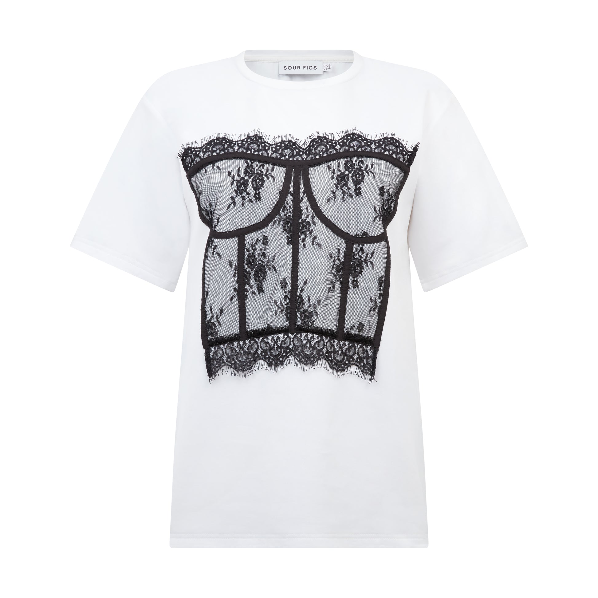 Statement corset-effect graphic top in crisp white by Sour Figs