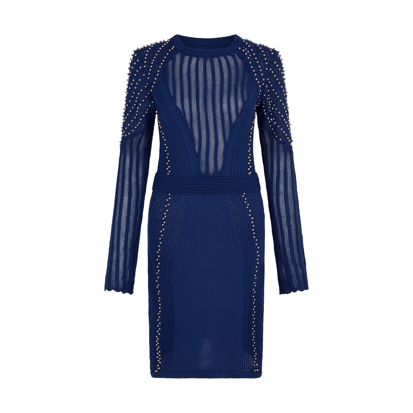 SOUR FIGS Studded Sheer Knit Mini Jumper Dress in Midnight Blue