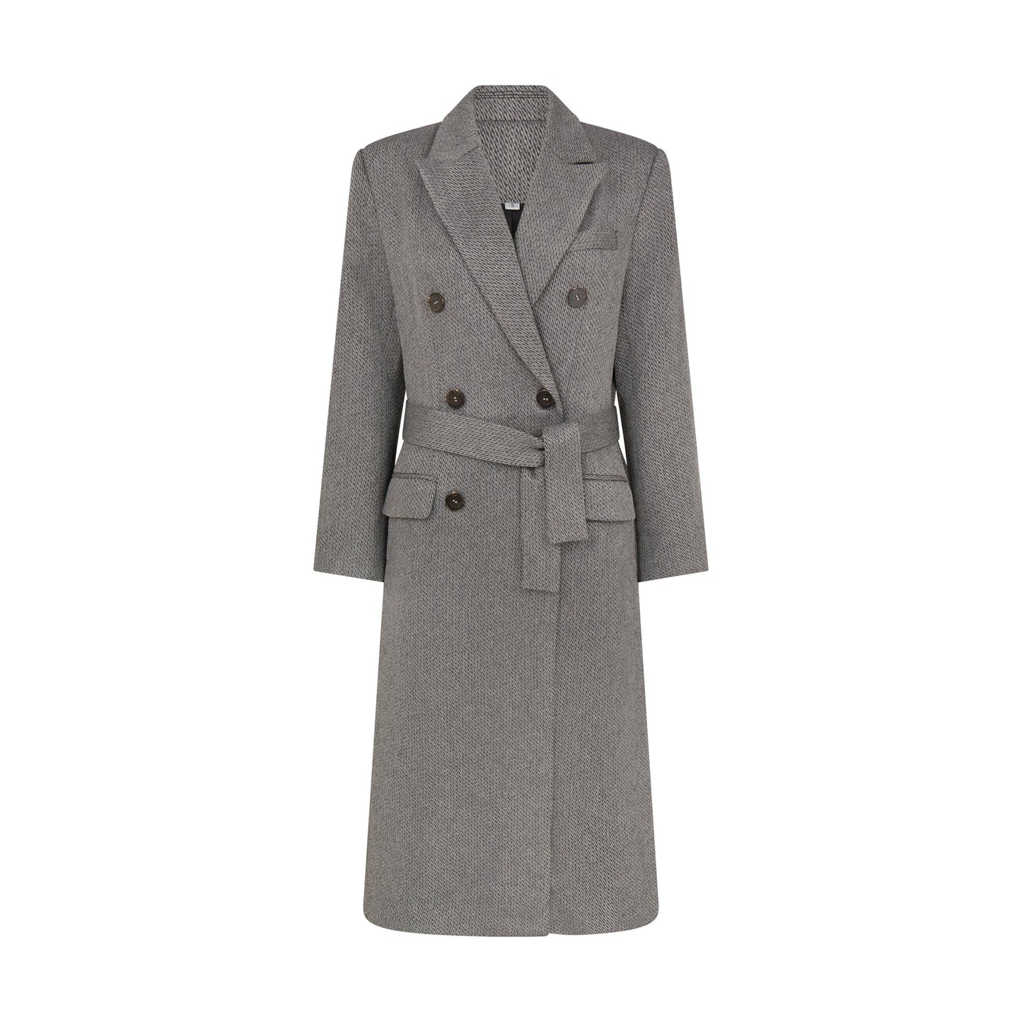 Peak-lapels Double-breasted Coat in Dark Grey