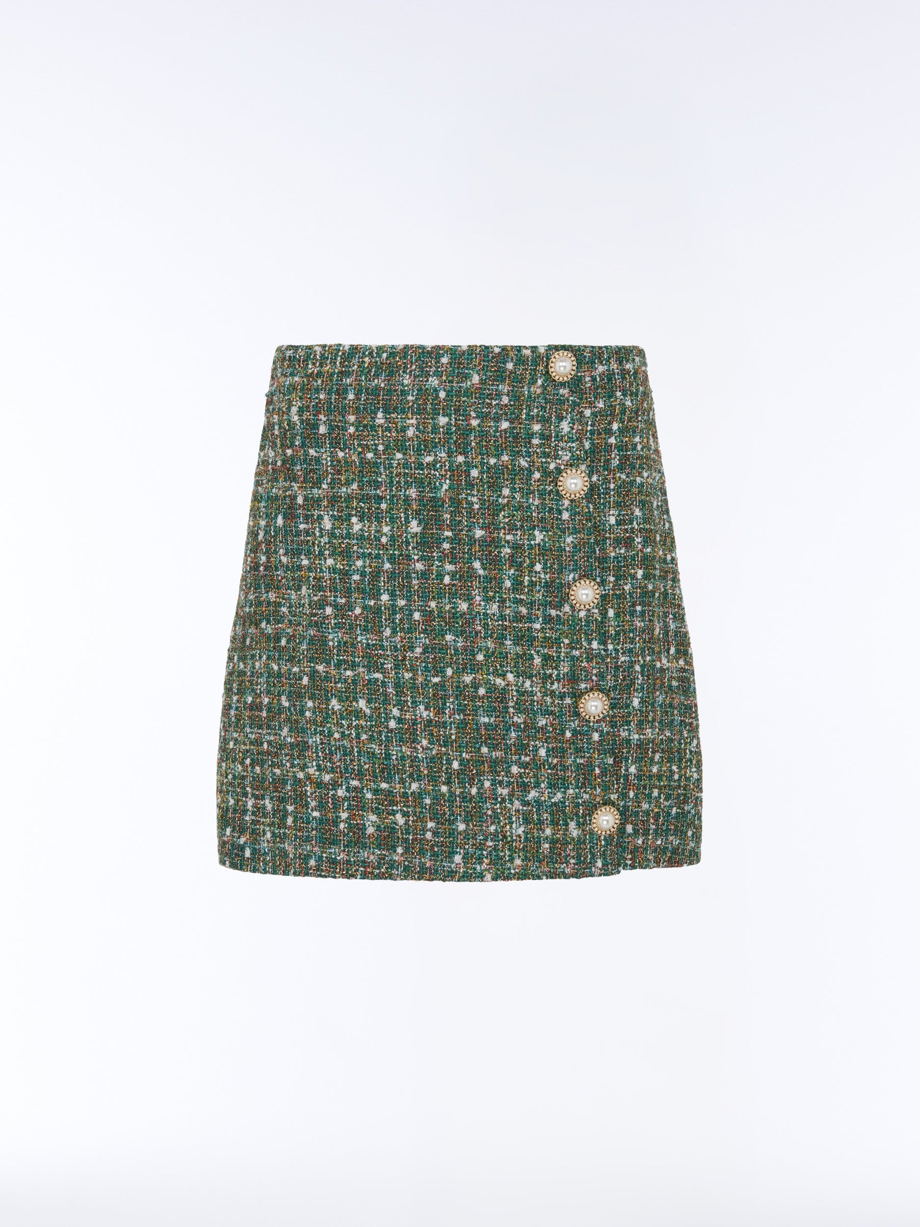 SOUR FIGS emerald metallic bouclé tweed mini skirt with pearl buttons product image
