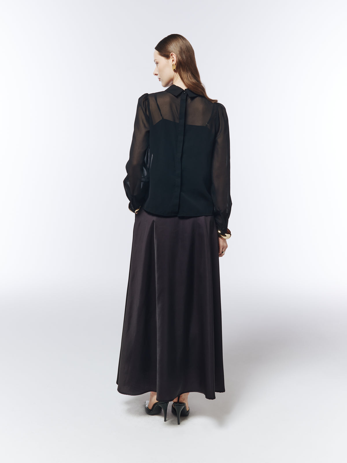 SOUR FIGS Midnight Plum floral maxi skirt with structured waistband and fluid silhouette