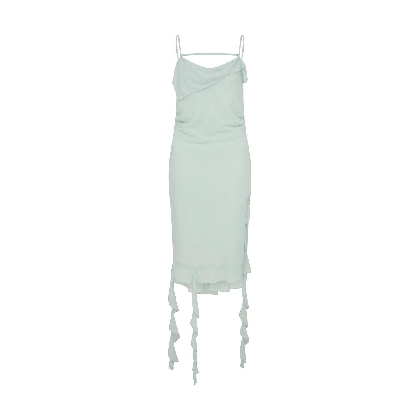 SOUR FIGS Ruffle-Trimmed Slip Dress in Sea Mist Green