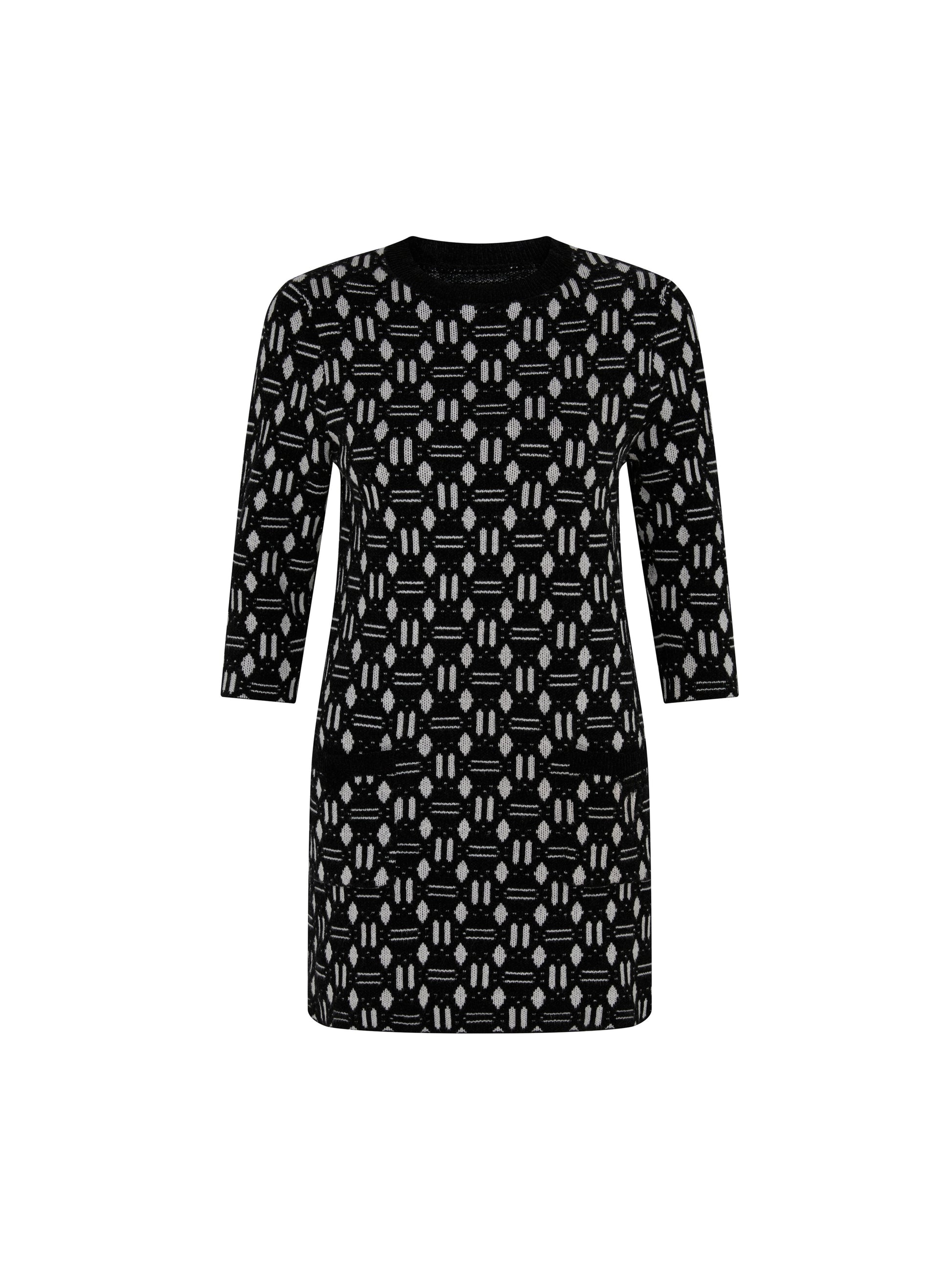 SOUR FIGS Geometric Jacquard Knit Dress in Black and White