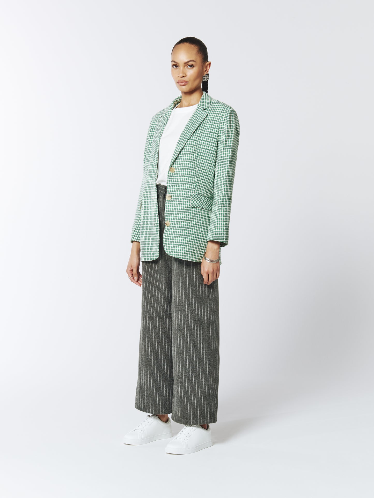 SOUR FIGS Single-breasted Checked Blazer in Cactus Green