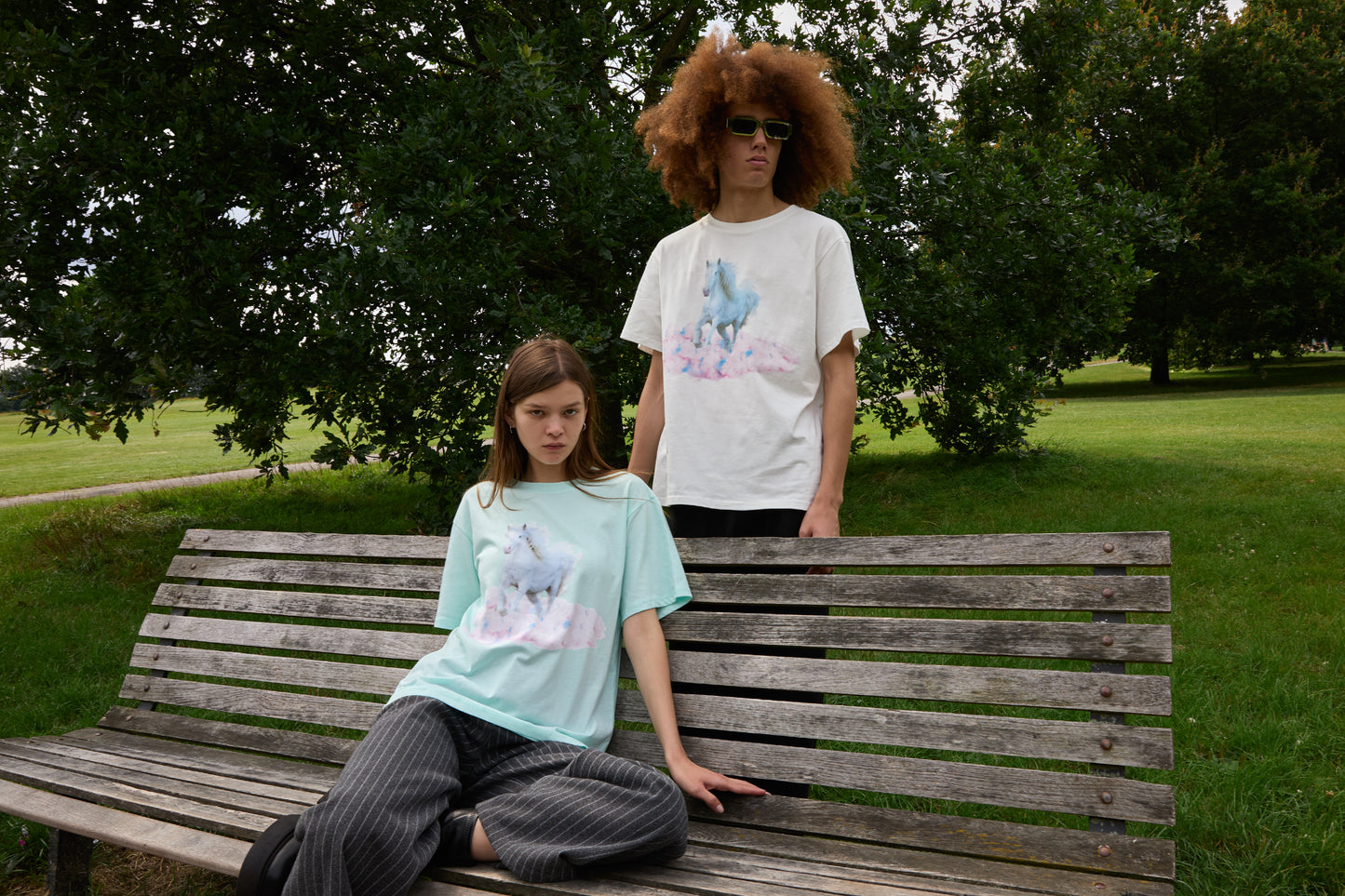 White HorseSOUR FIGS Print Unisex T-Shirt in Light Mint Green