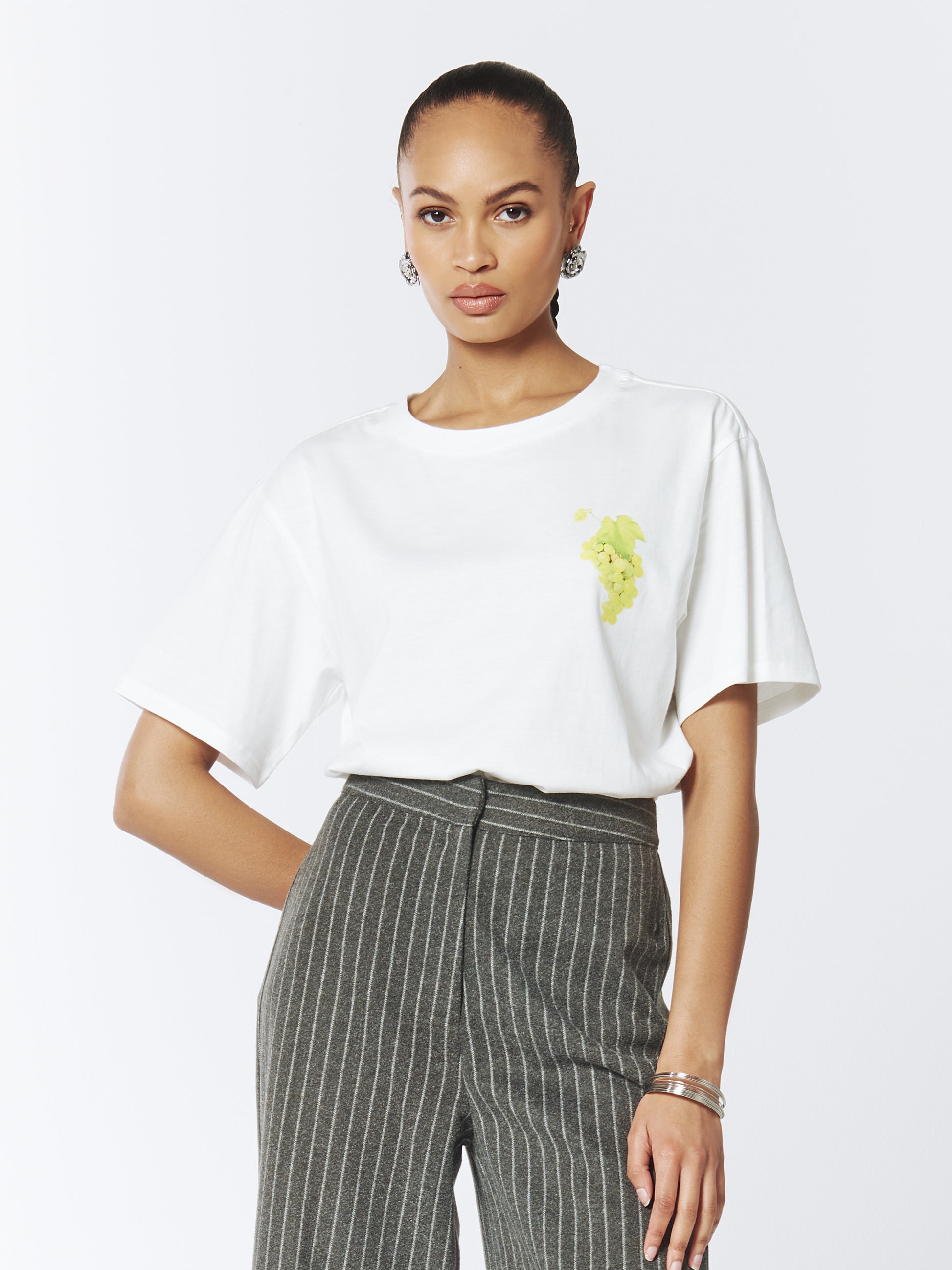 SOUR FIGS Green Grape Print Unisex T-Shirt in White