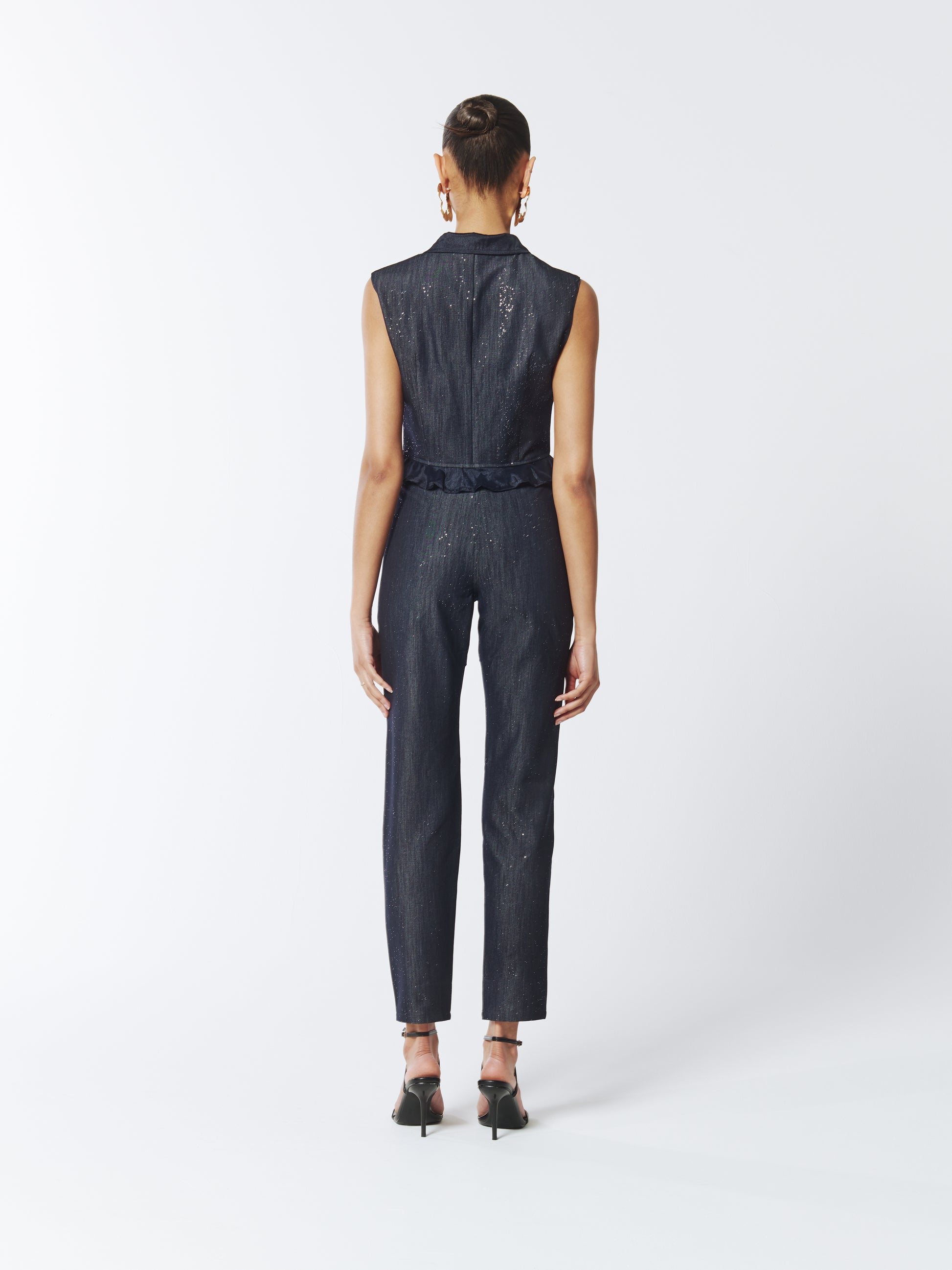 SOUR FIGS Composite Sparkly Denim Bustier Blouse in Profound Blue