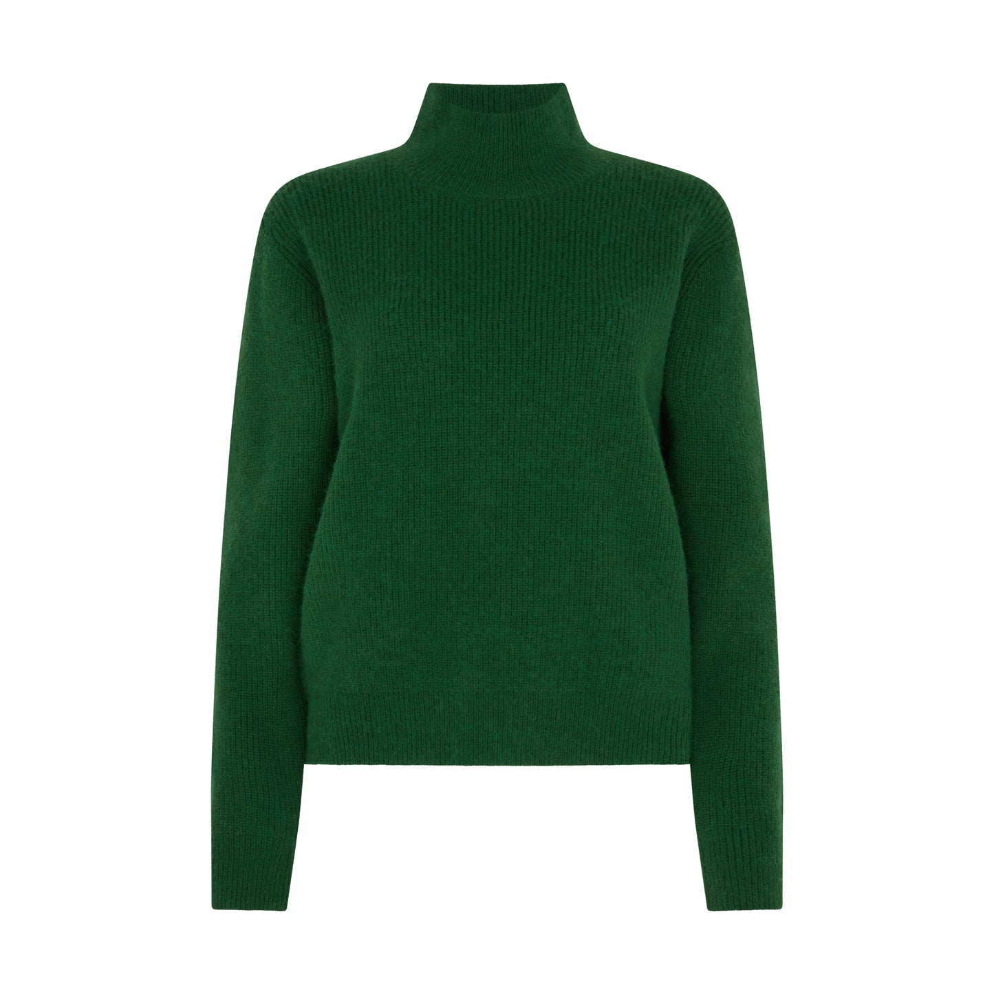 Flat studio image of Gold-Button Shoulder Jumper in Pine Green.