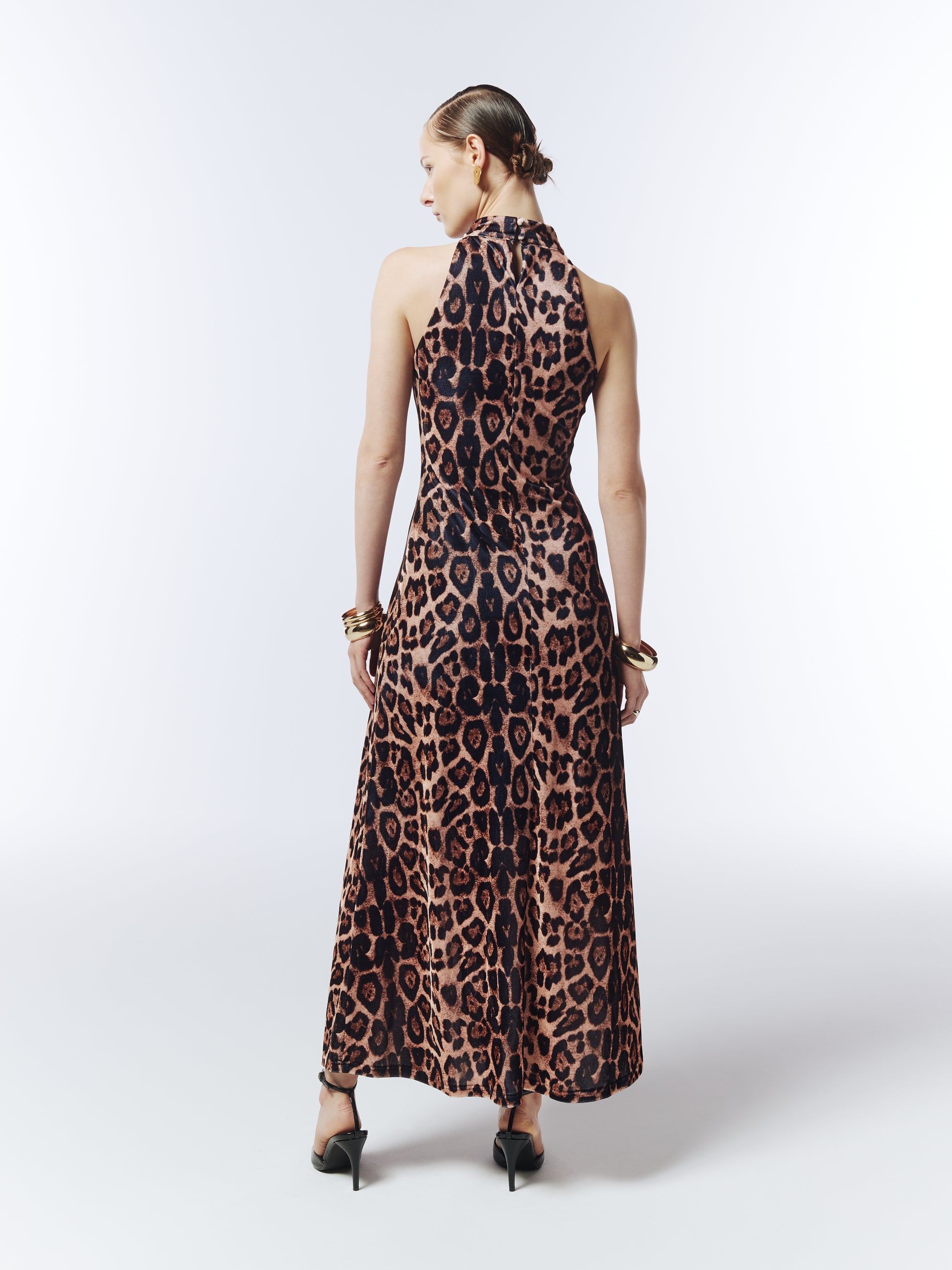 Sour Figs sleeveless leopard velvet maxi dress back view