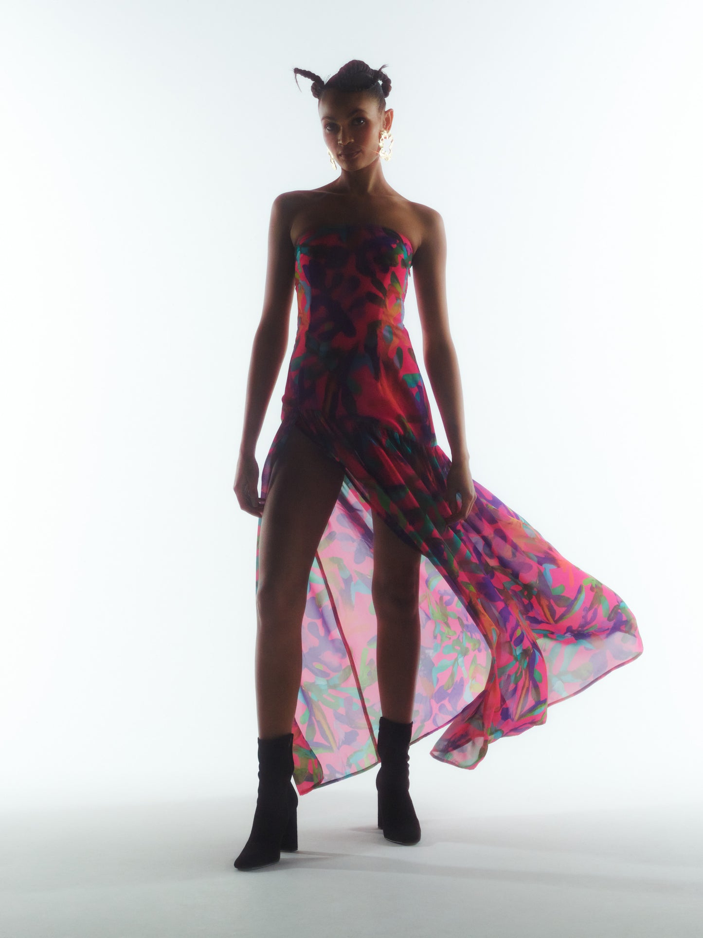 SOUR FIGS Tropical Print Chiffon Dress in Paradise Bloom