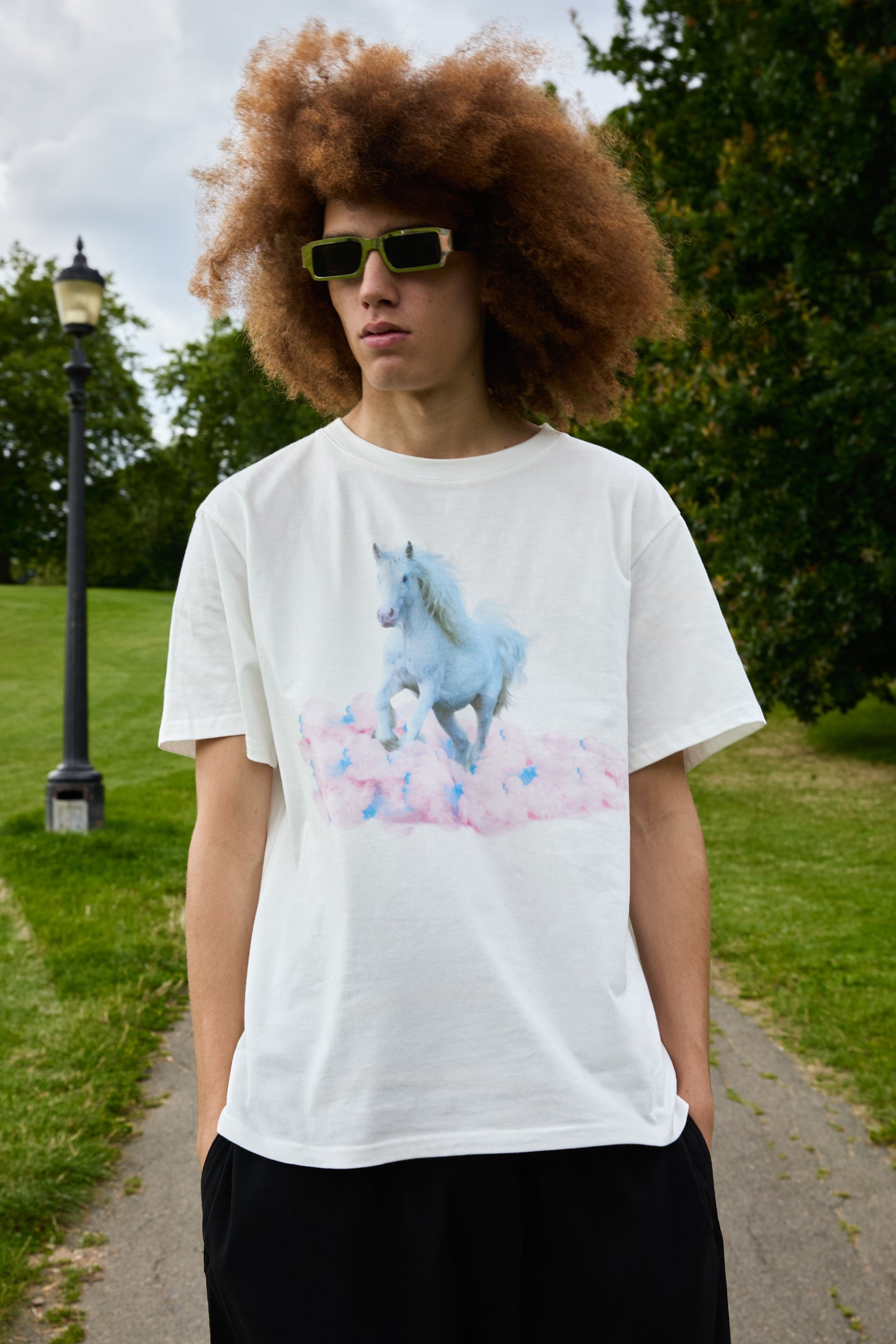 SOUR FIGS White Horse Print Unisex T-Shirt in White