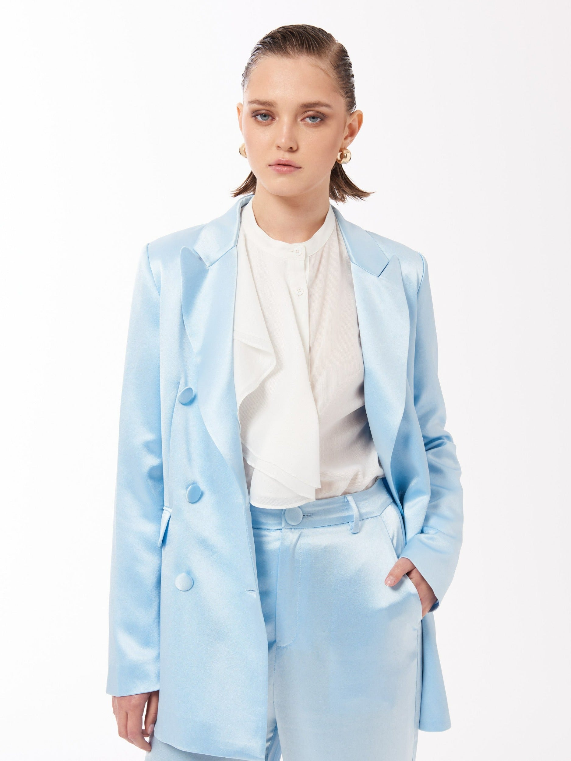Satin Double-Breasted Blazer Jacket in Baby Blue – SOUR FIGS OFFICIAL