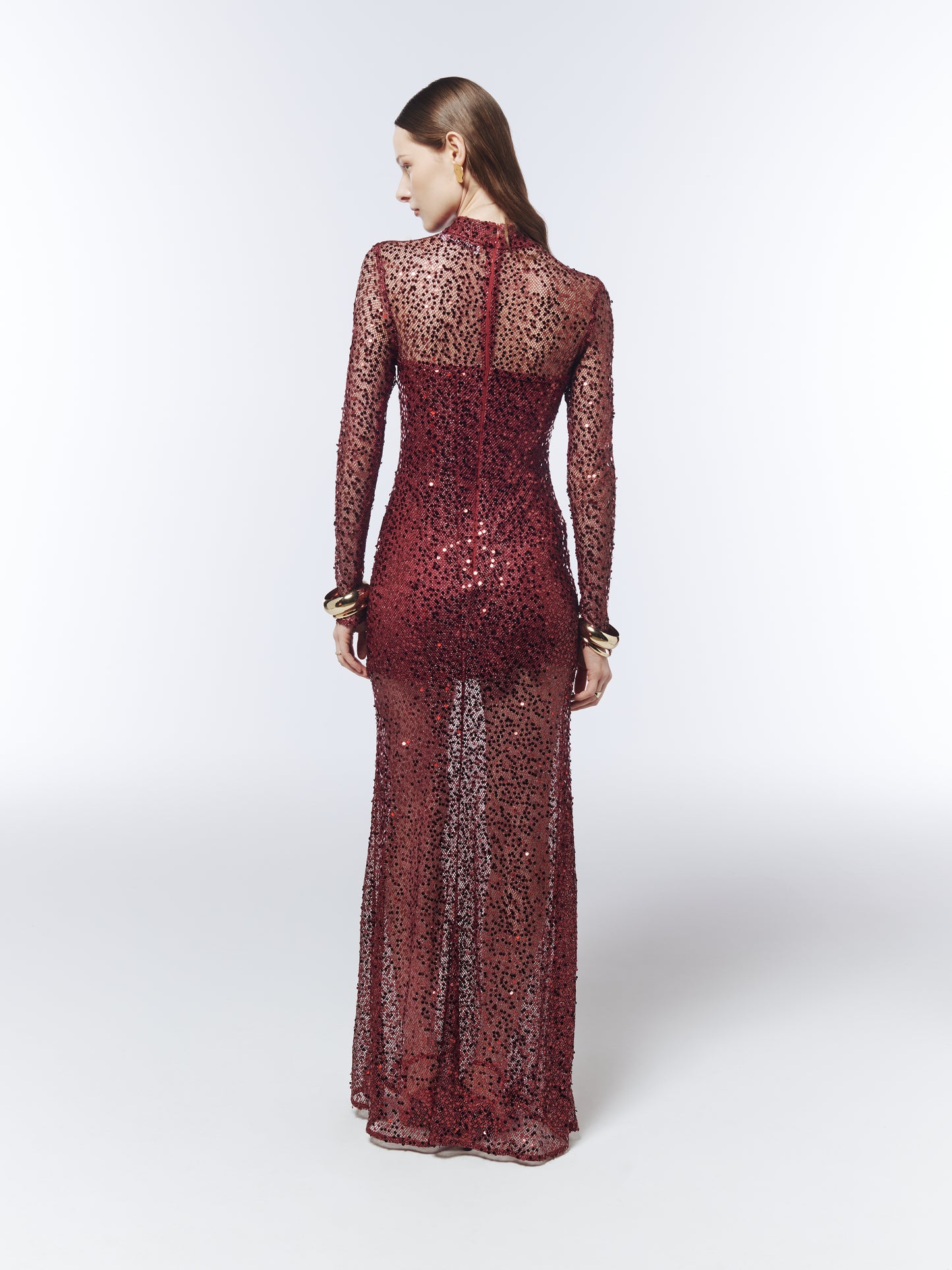 SOUR FIGS sheer sequin evening dress in Garnet Noir Red for formal events, parties and occasionwear
