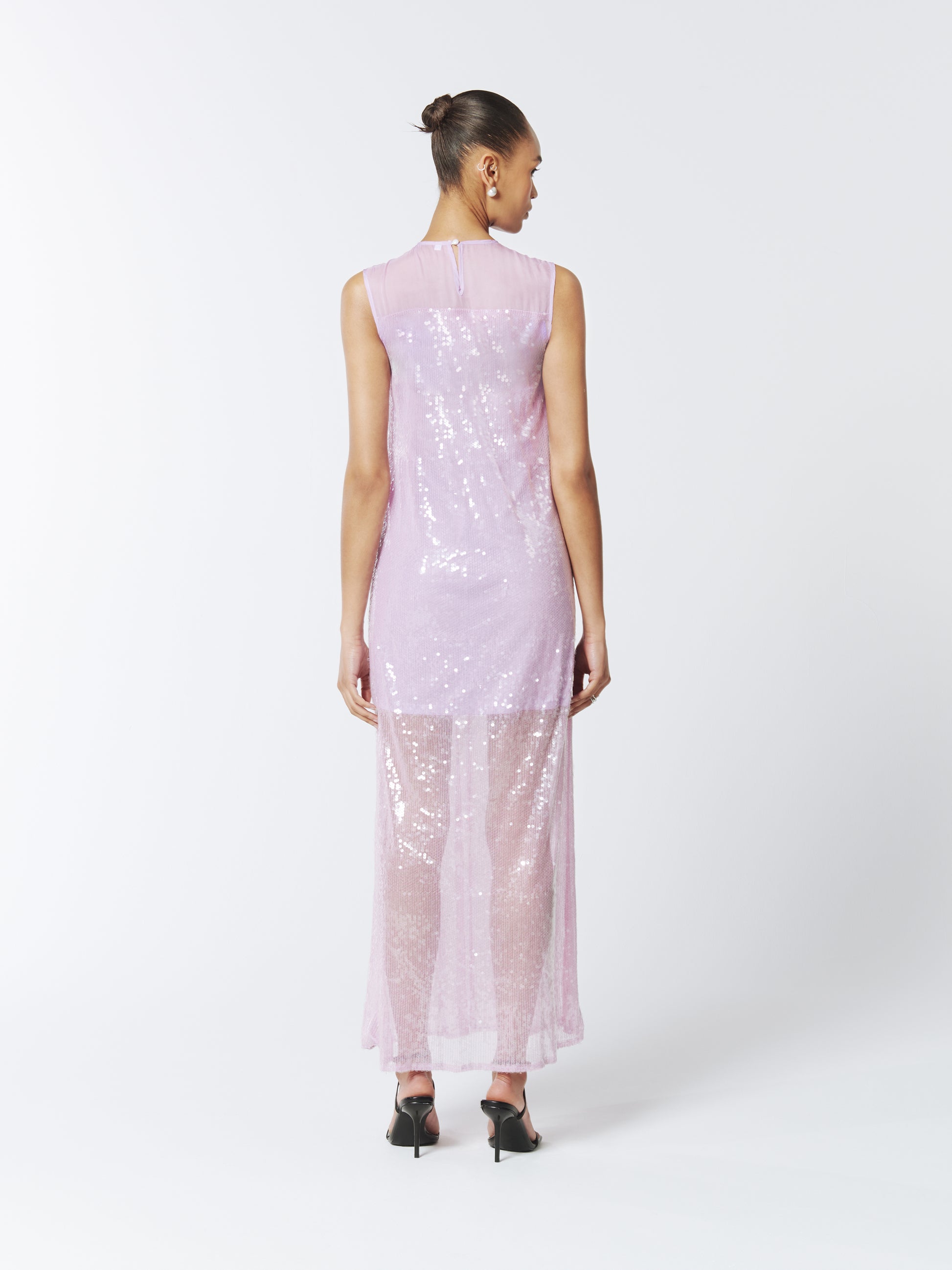 SOUR FIGS Sequined Sheer Gown in Wisteria Purple