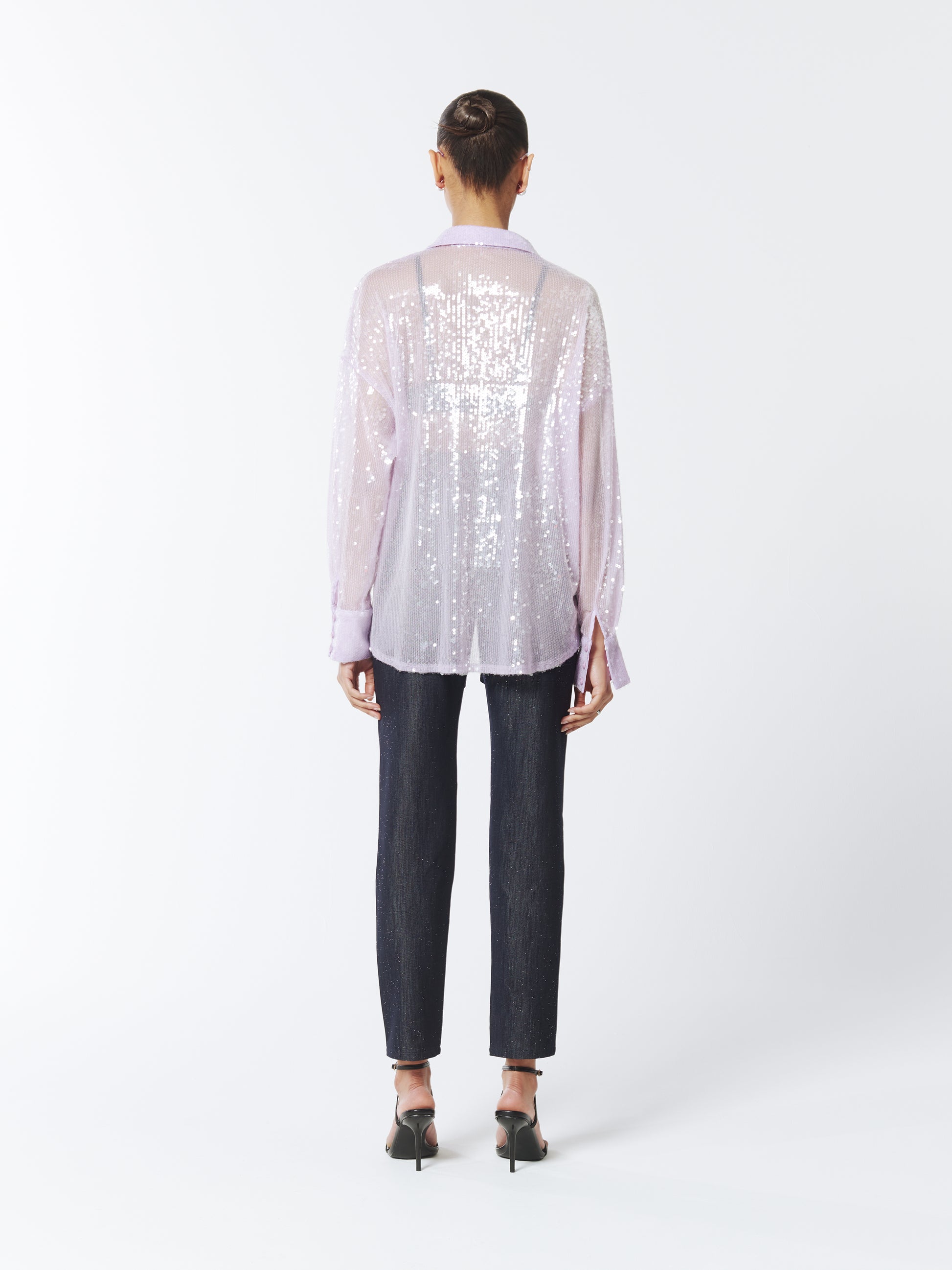 SOUR FIGS Sequined Sheer Shirt in Wisteria Purple