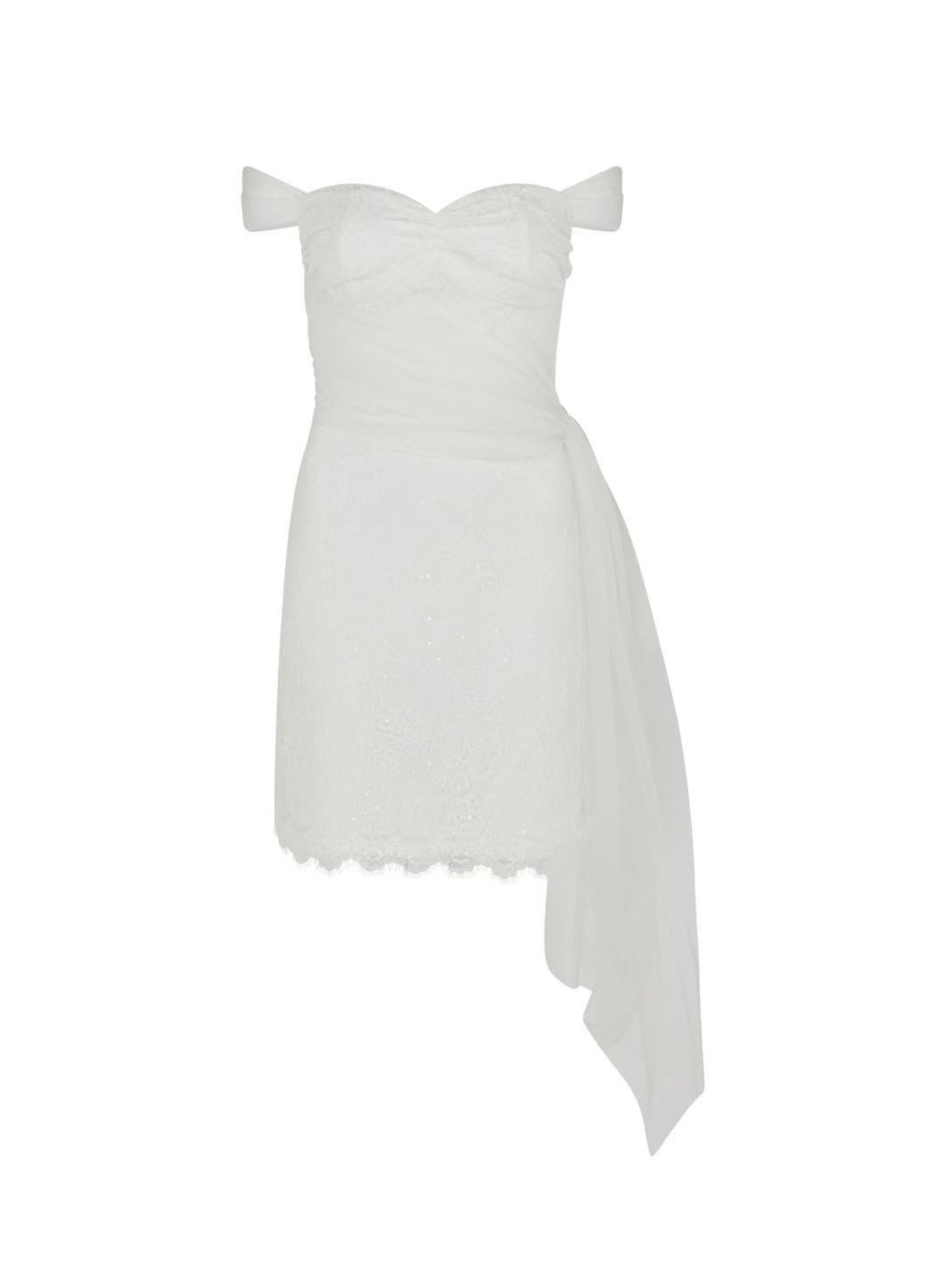 SOUR FIGS modern bridal reception mini dress with sweetheart bodice and subtle sequin embellishment.