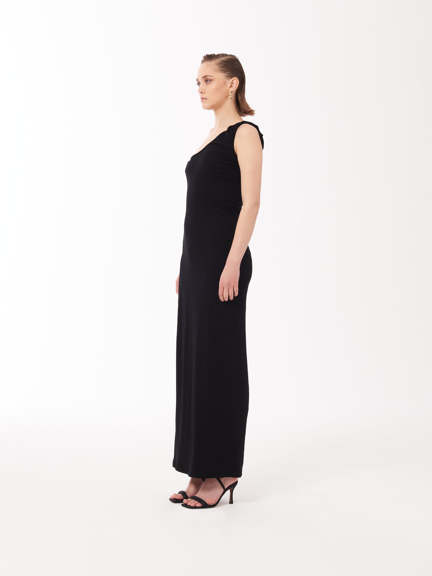 Sour Figs black gown asymmetrical maxi dress one shoulder black dress