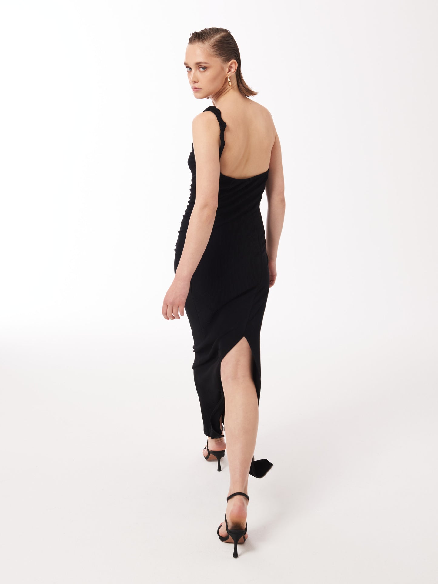 Sour Figs black gown asymmetrical maxi dress one shoulder black dress