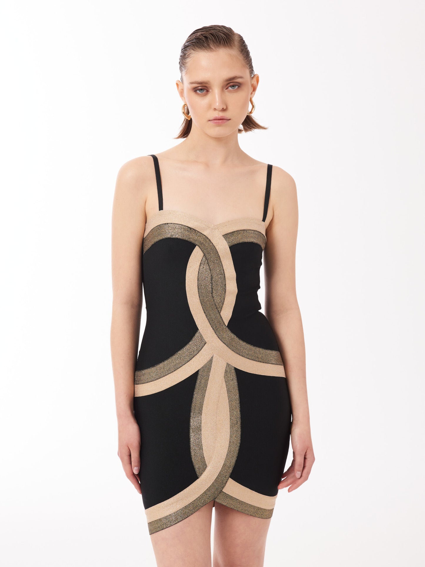 Sour Figs Bandage Mini Dress in Black and Gold