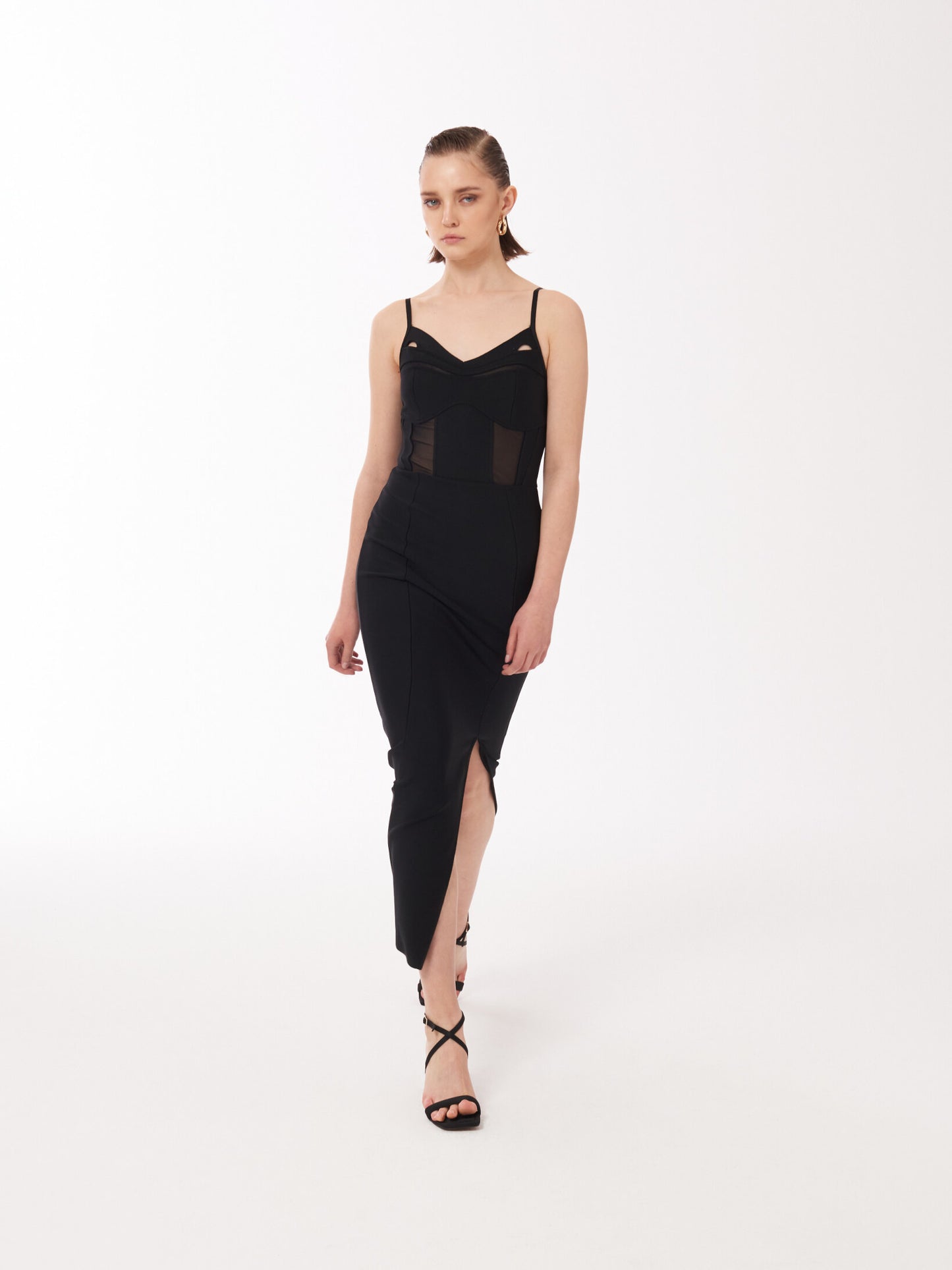 Bustier Tulle-paneled dress in black by Sour Figs
