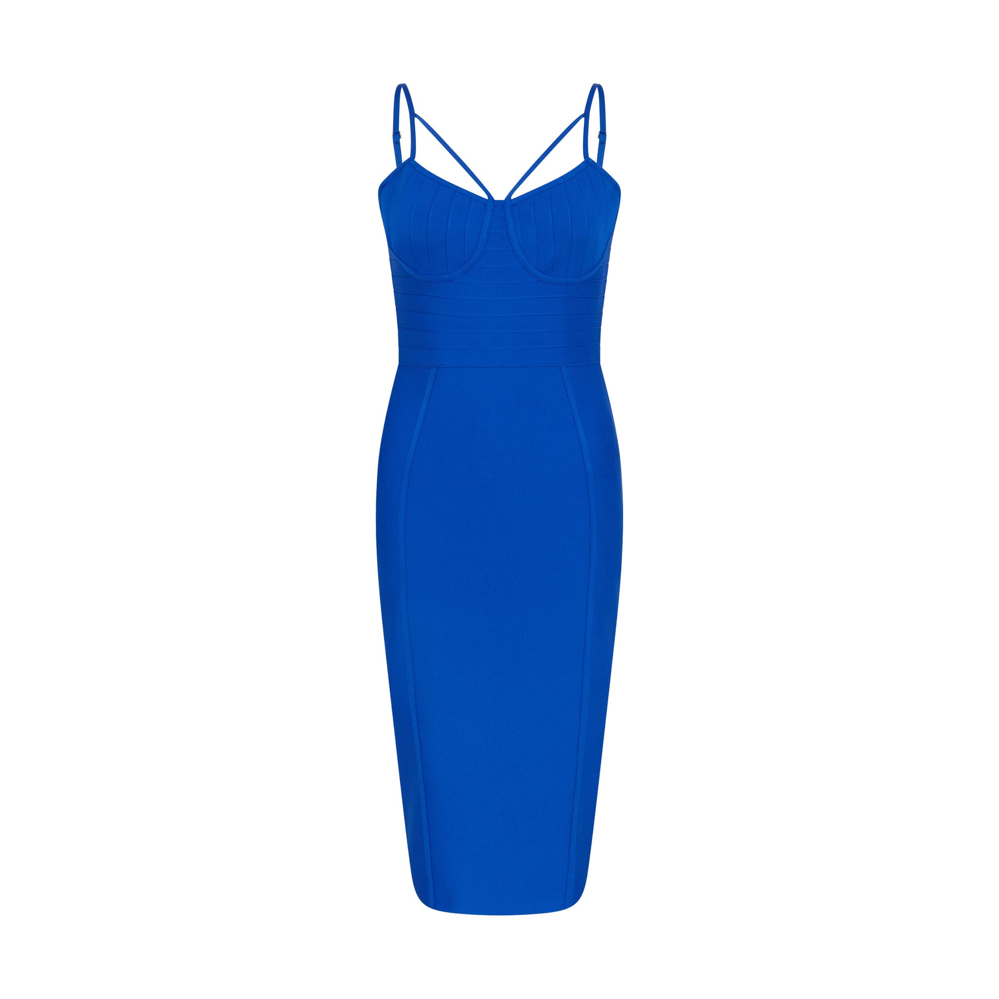 Split Strap Bustier Bandage Midi Dress in Cobalt Blue