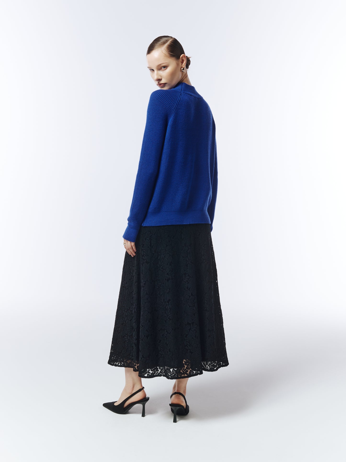 Back view of Sour Figs sapphire blue jumper highlighting relaxed fit