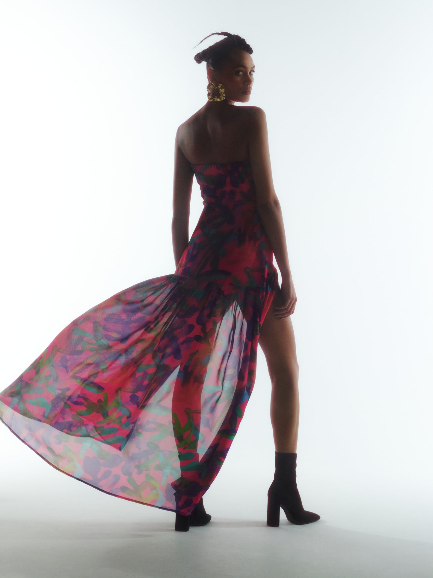 SOUR FIGS Tropical Print Chiffon Dress in Paradise Bloom